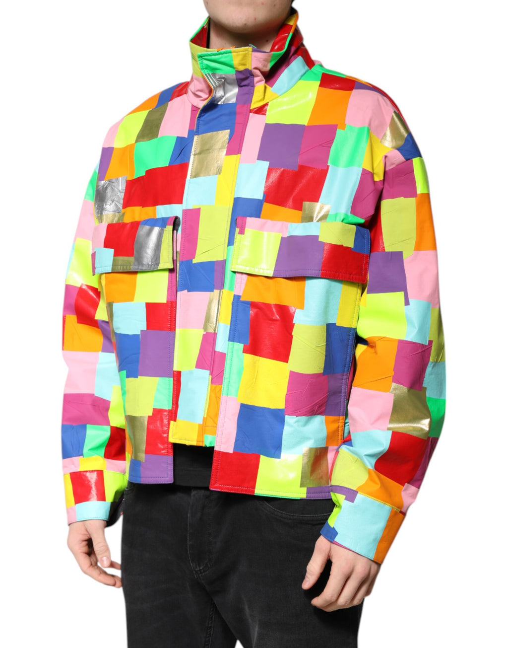Multicolor Cotton Full Zip Men Biker Jacket