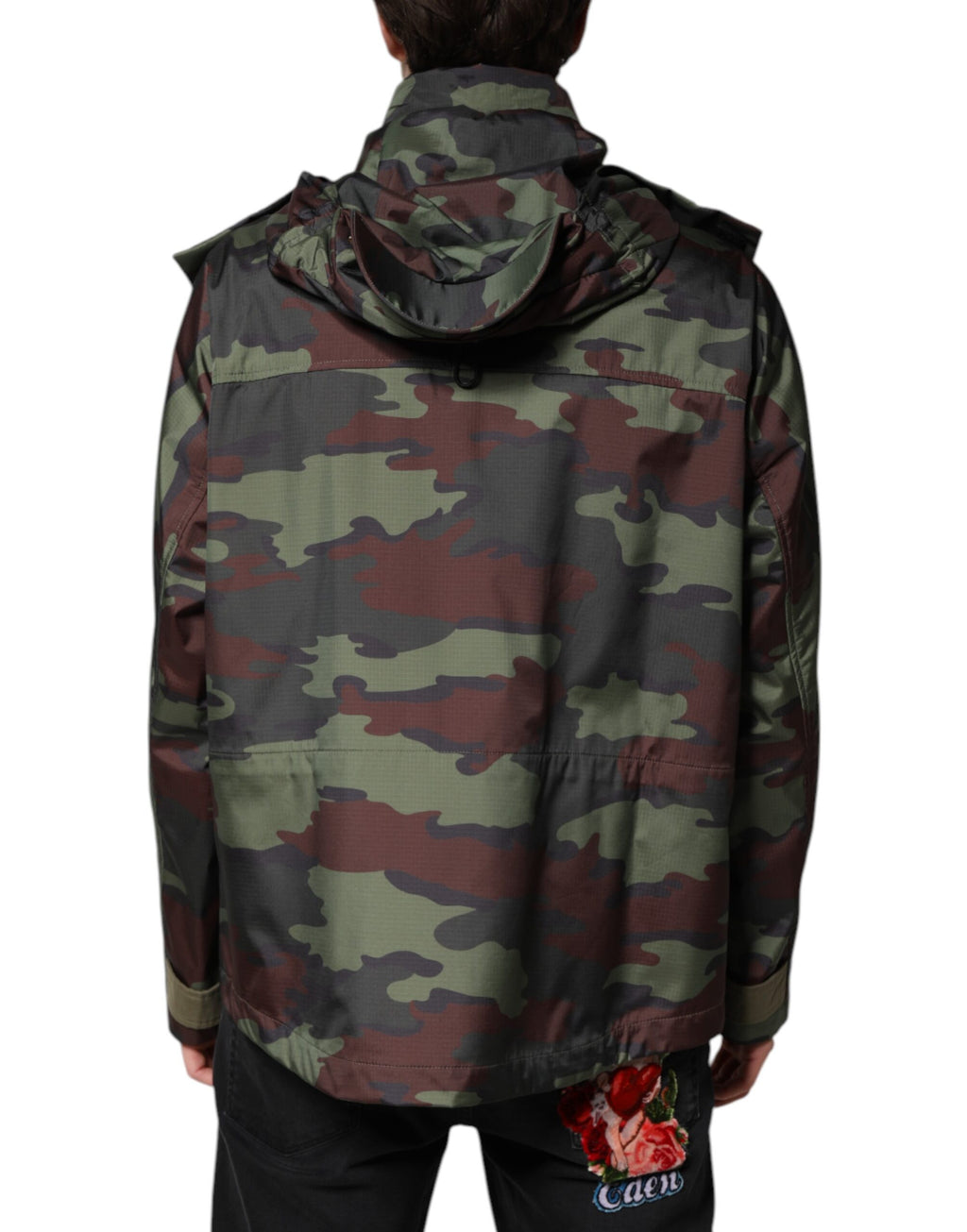 Multicolor Camouflage Button Hooded Jacket