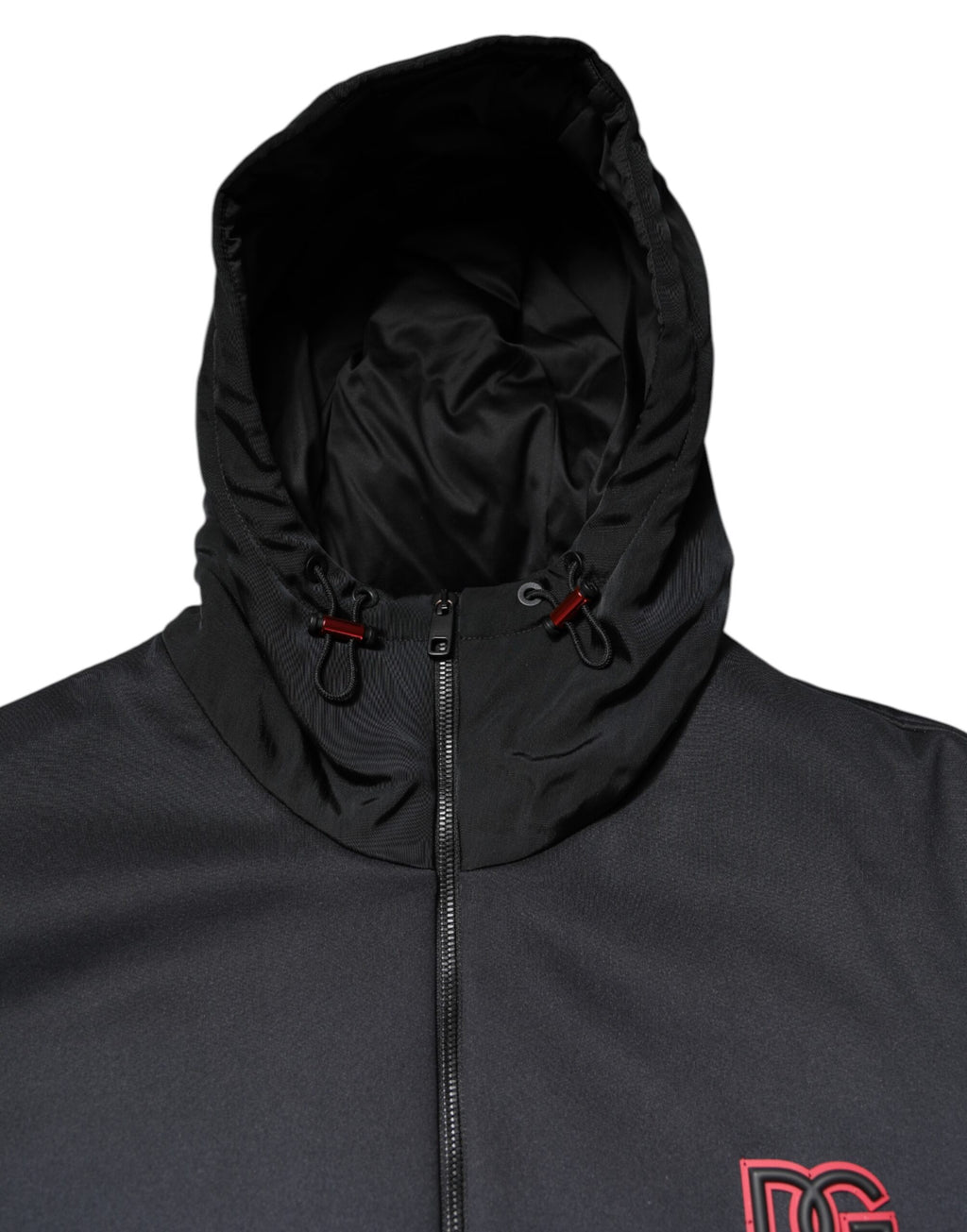 Black Polyester DG Hooded Full Zip Jacket