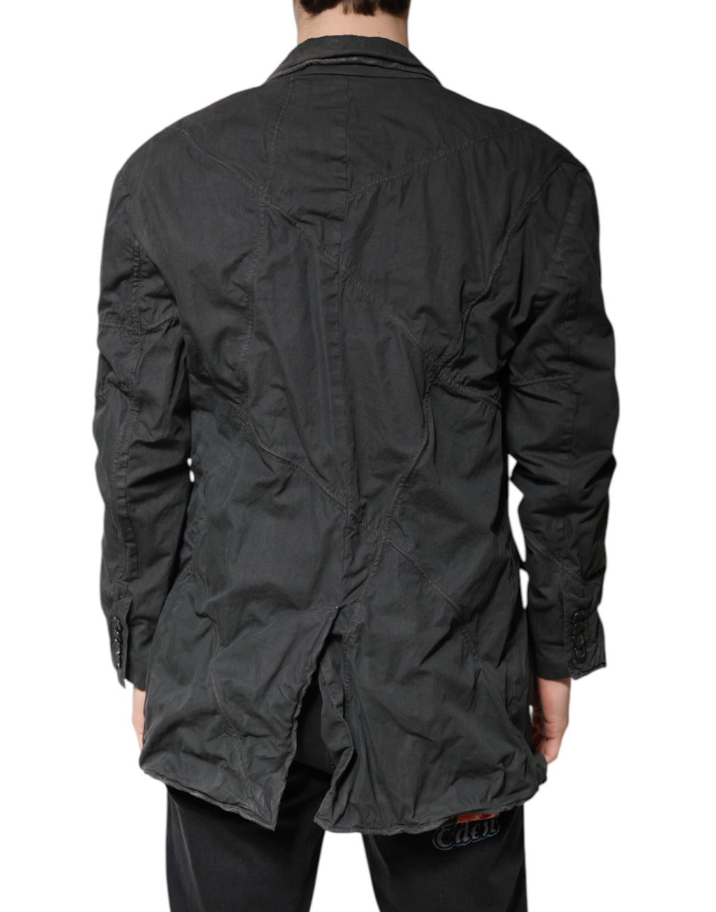 Black Solid Cotton Collared Coat Jacket