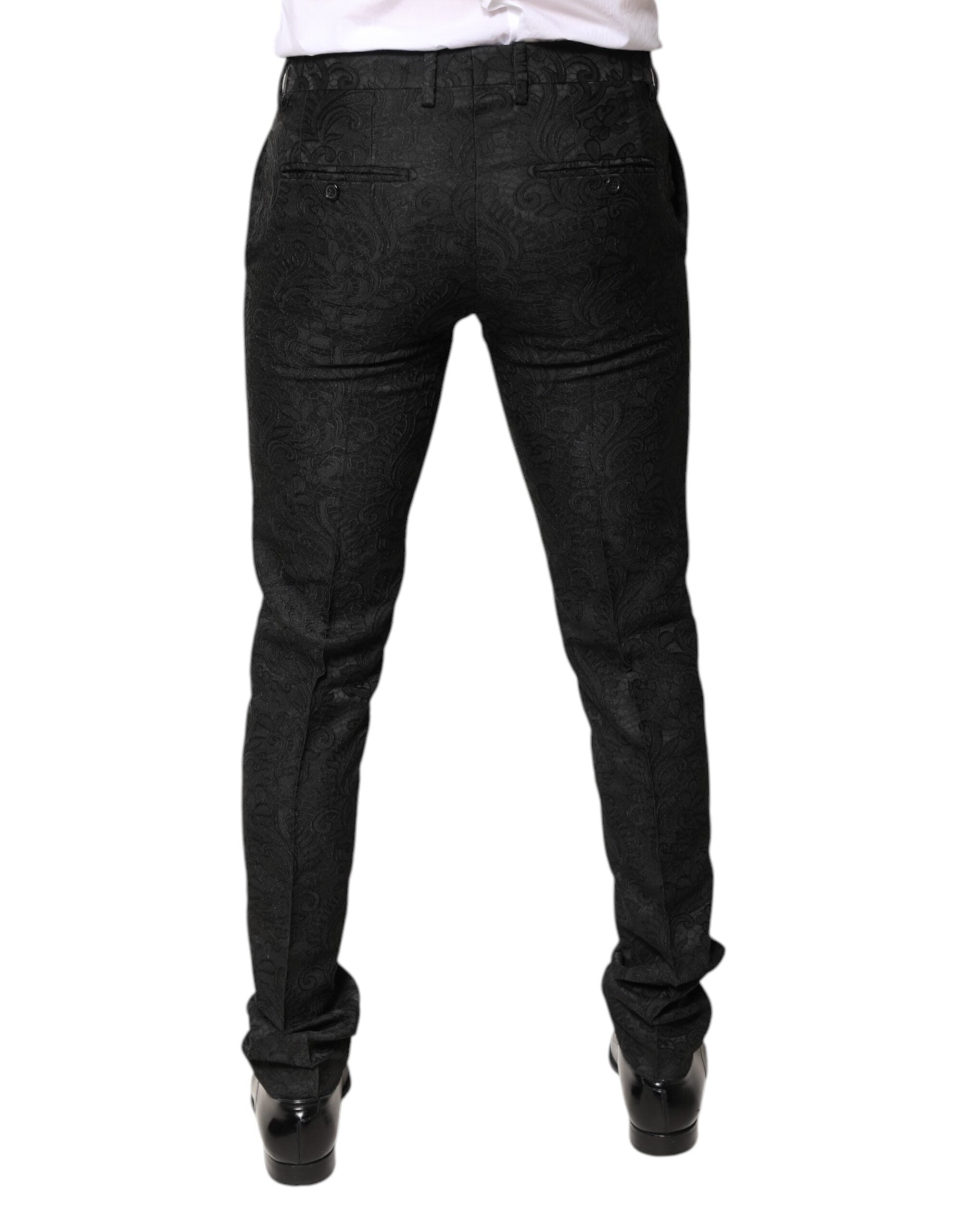 Black Floral Jacquard Mid Waist Dress Pants