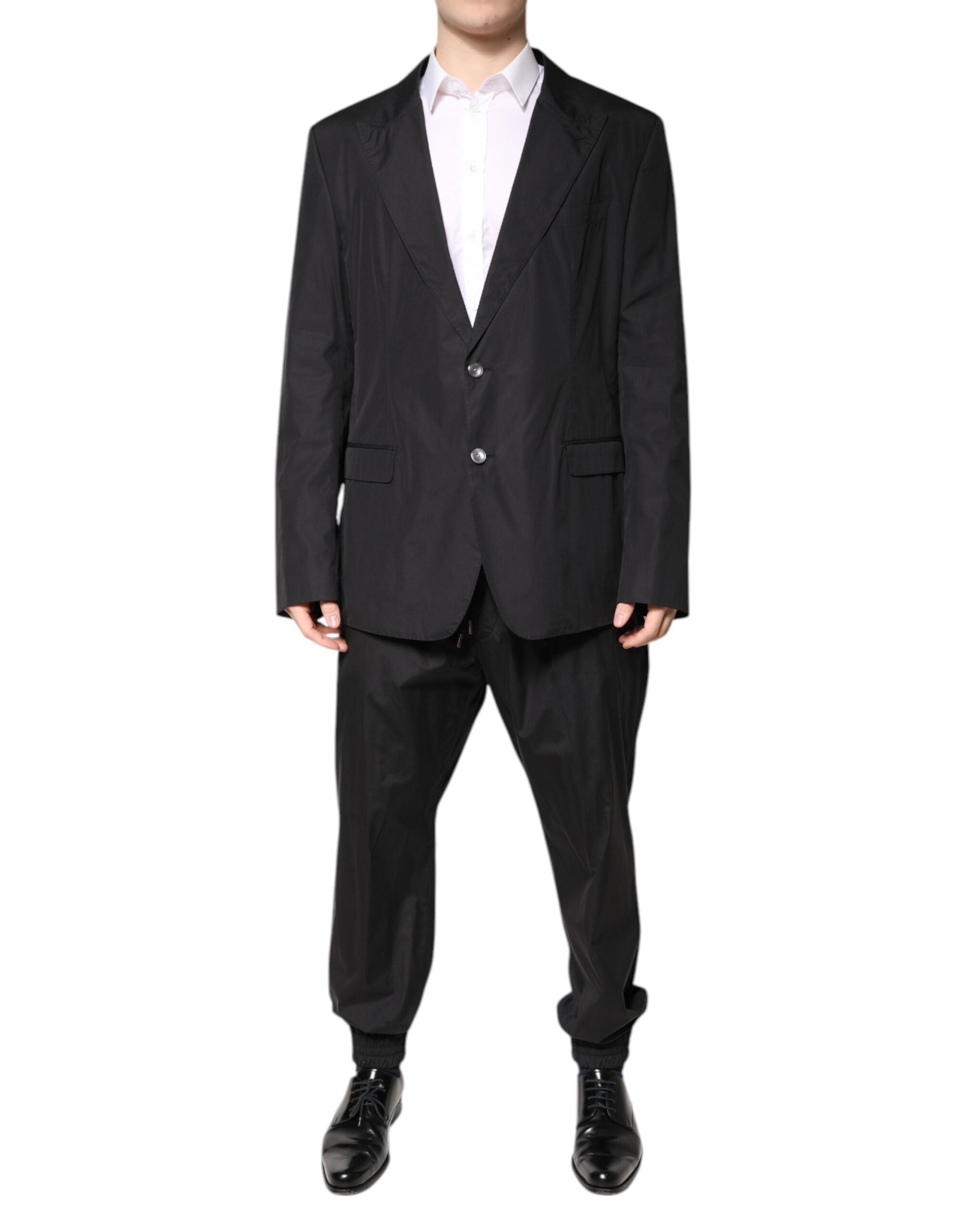 Black Cotton Single Breasted 2 Piece Suit