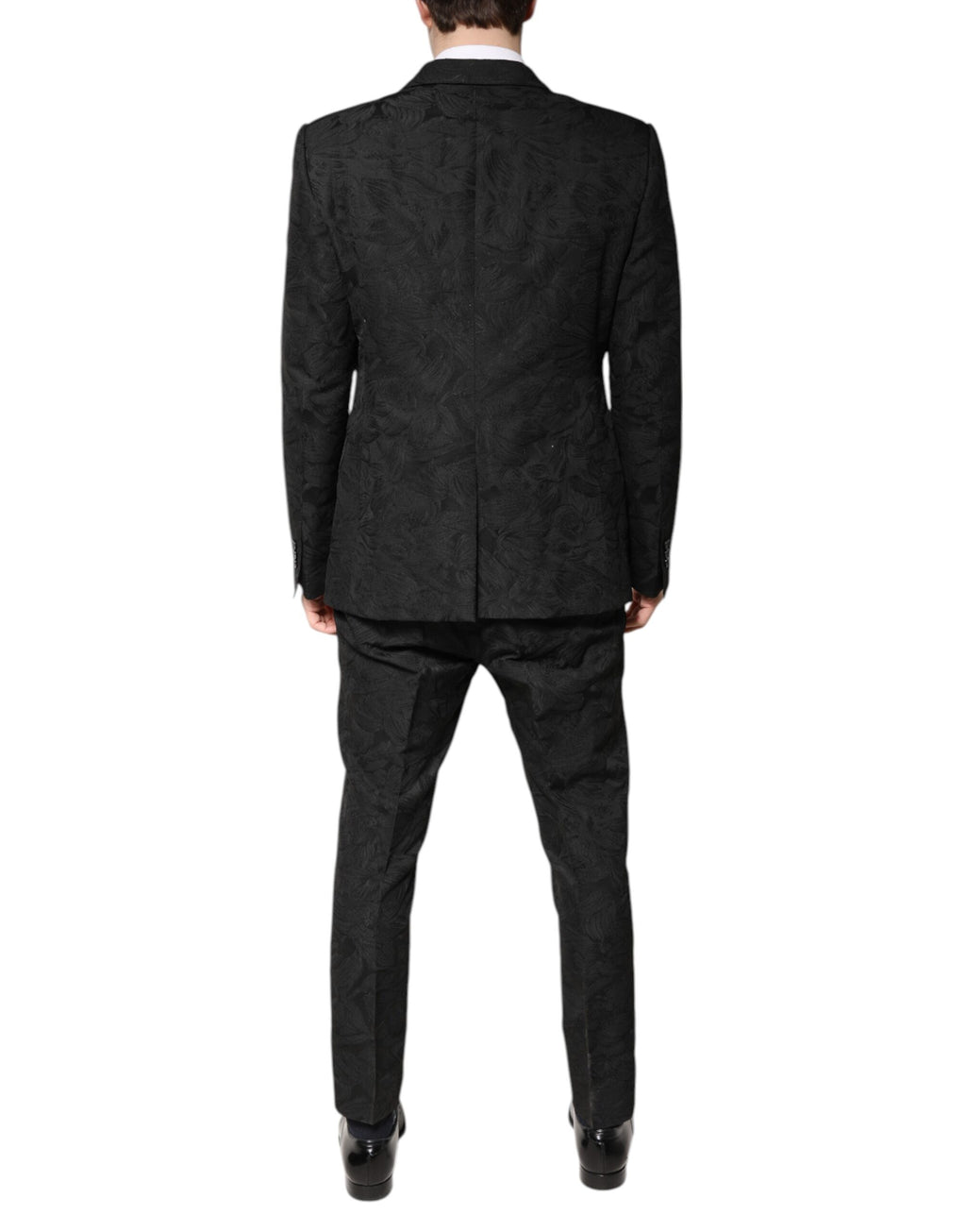 Black Polyester Floral Jacquard 2 Piece Suit