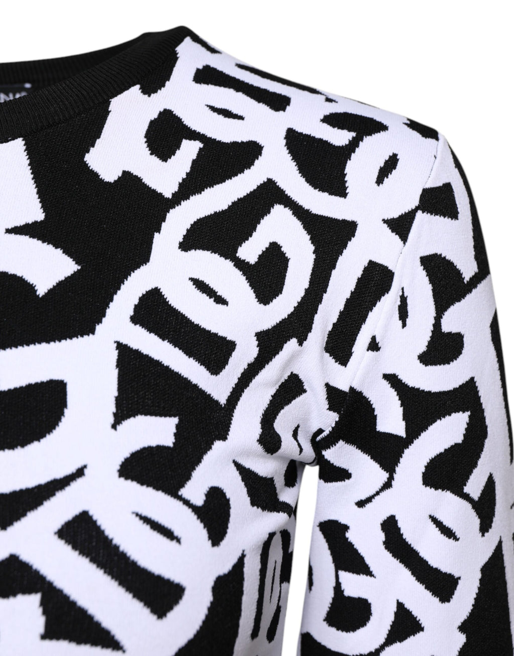 Black White Logo Print Women Pullover Sweater