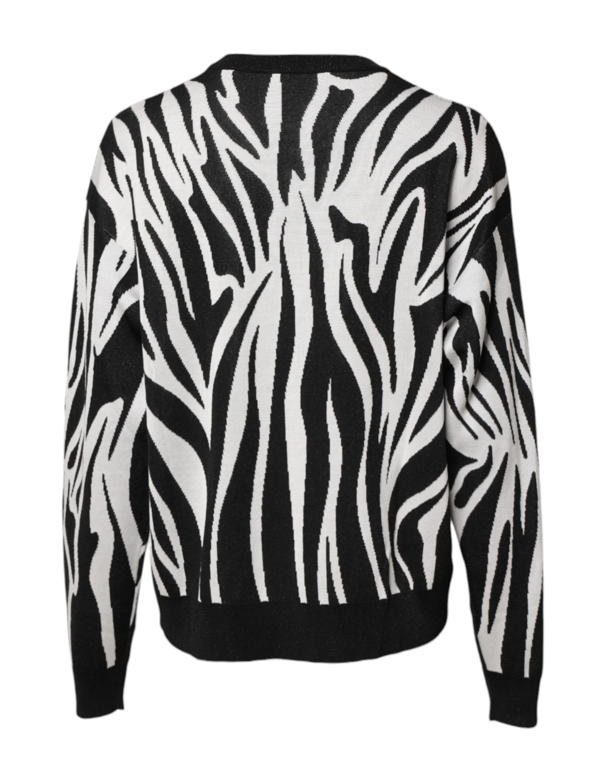 Black White Print Women Pullover Sweater
