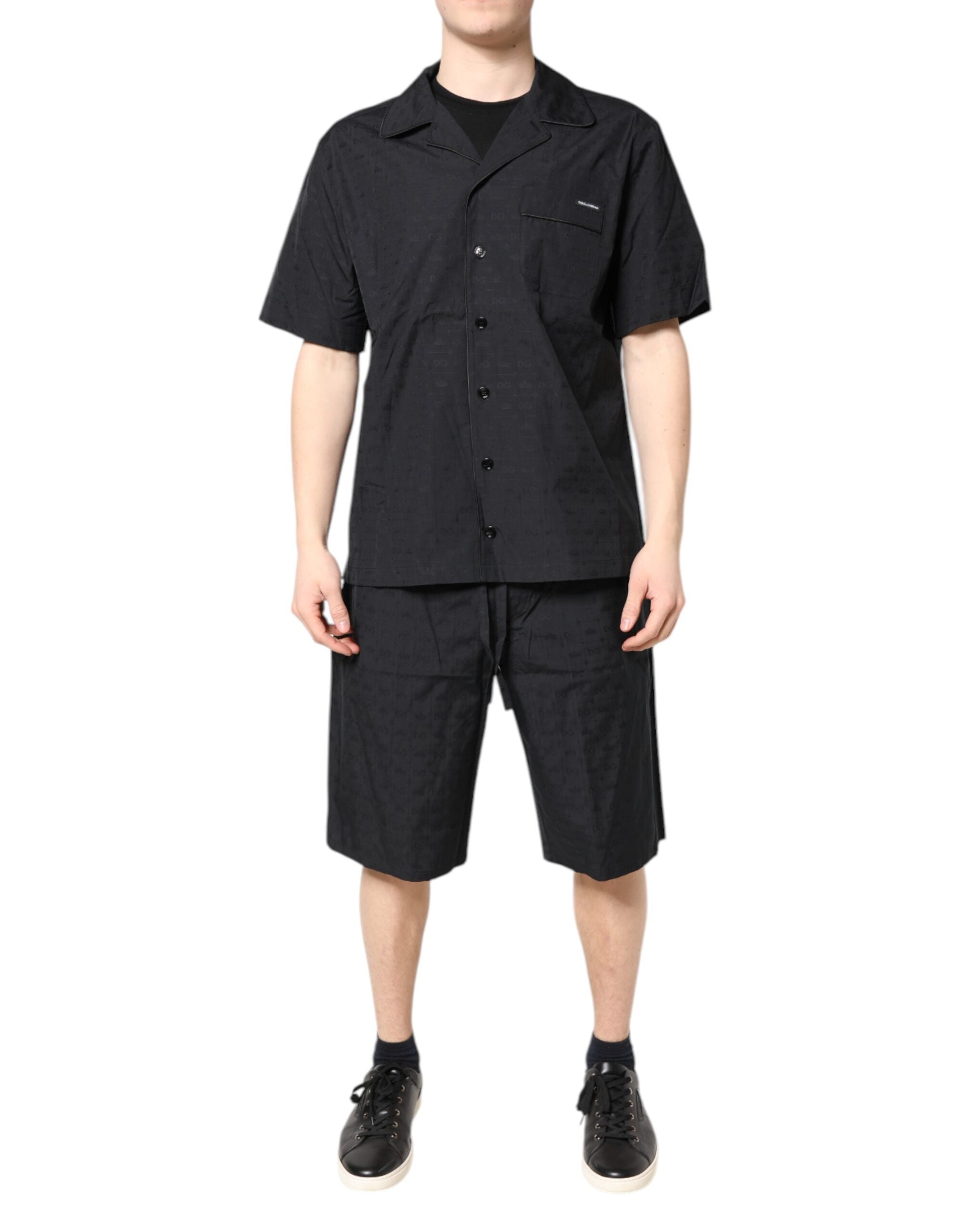 Black Cotton Men Pajama Set Sleepwear