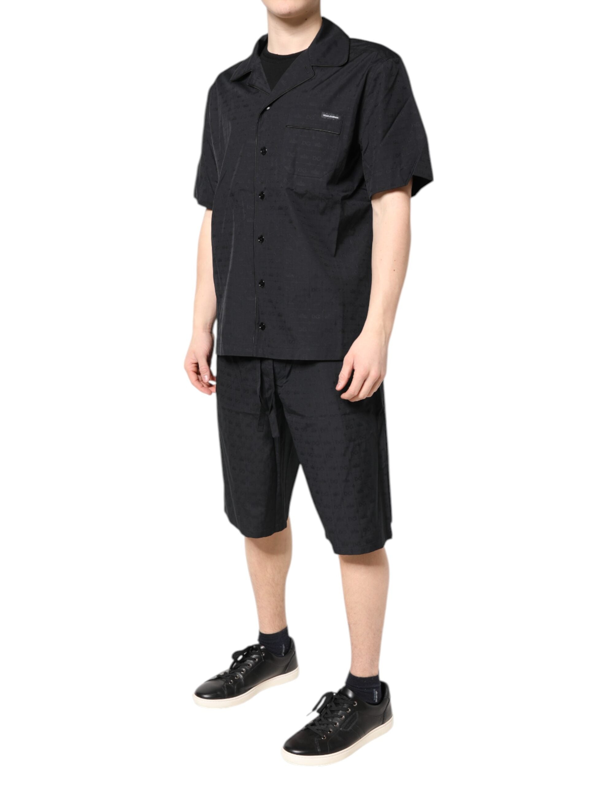 Black Cotton Men Pajama Set Sleepwear