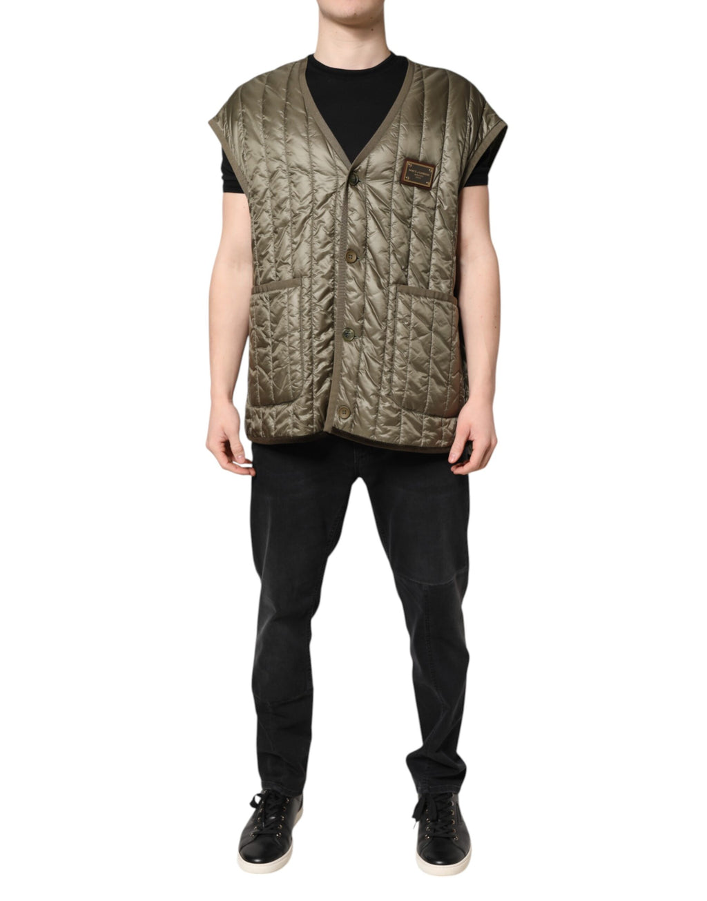 Brown Logo Plaque Quilted Vest Jacket
