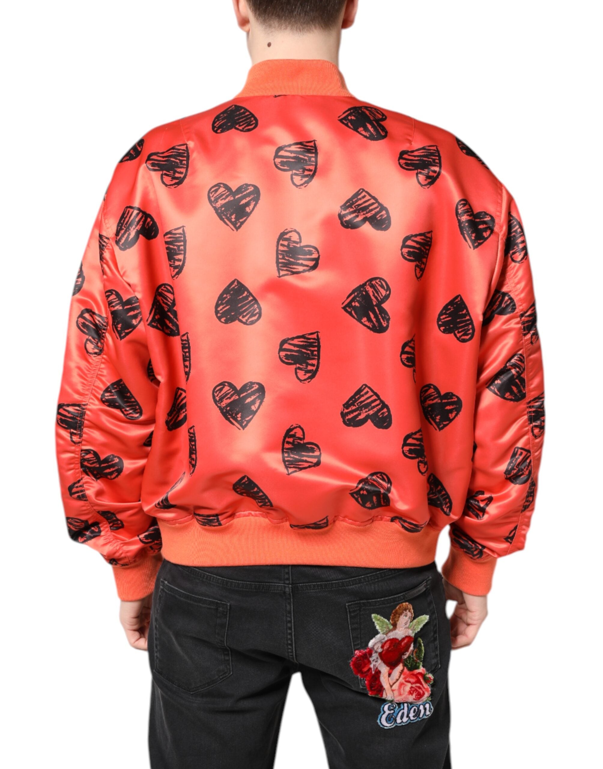 Orange DG Heart Full Zip Men Bomber Jacket