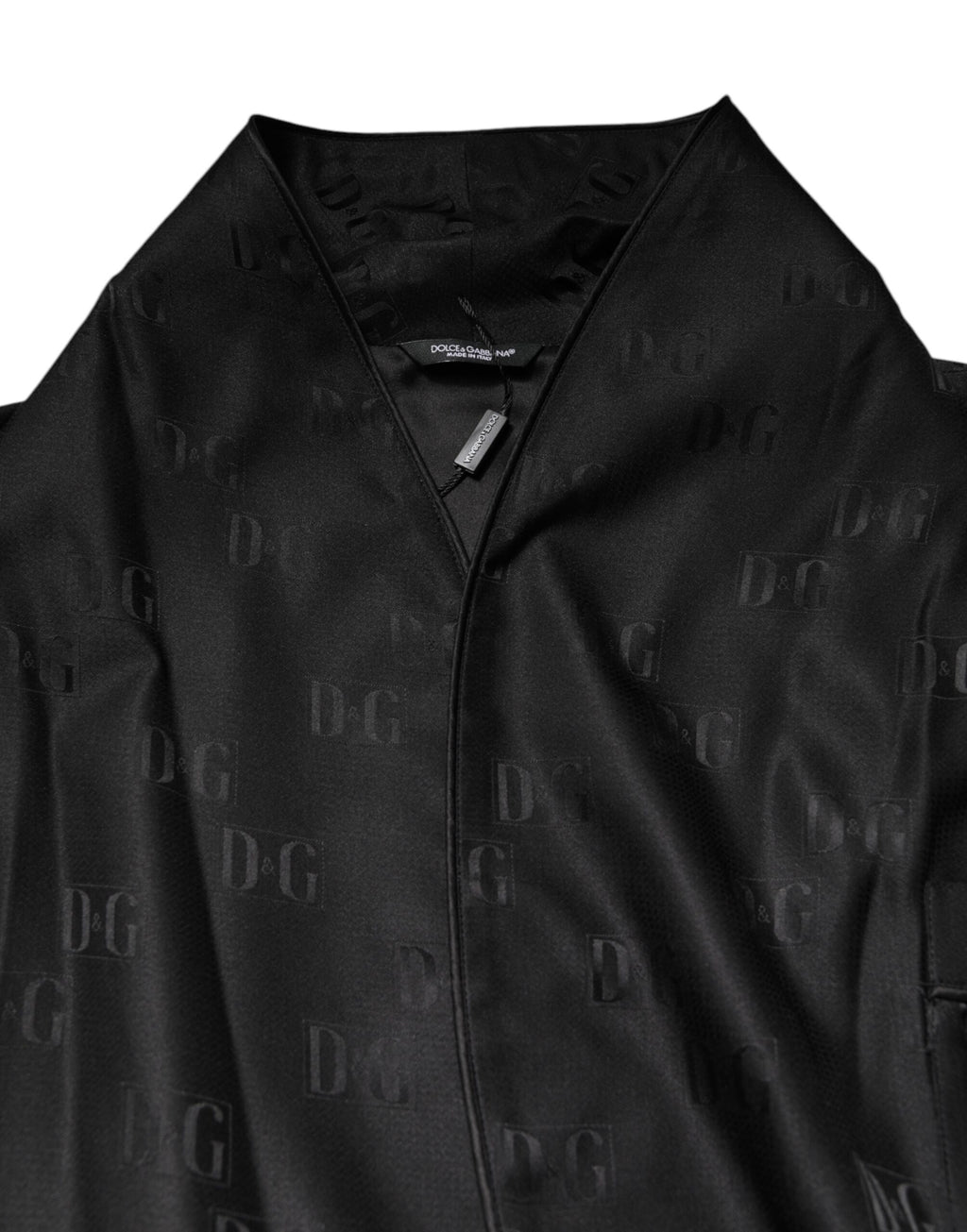 Black Silk DG Logo Men Wrap Robe Coat Jacket