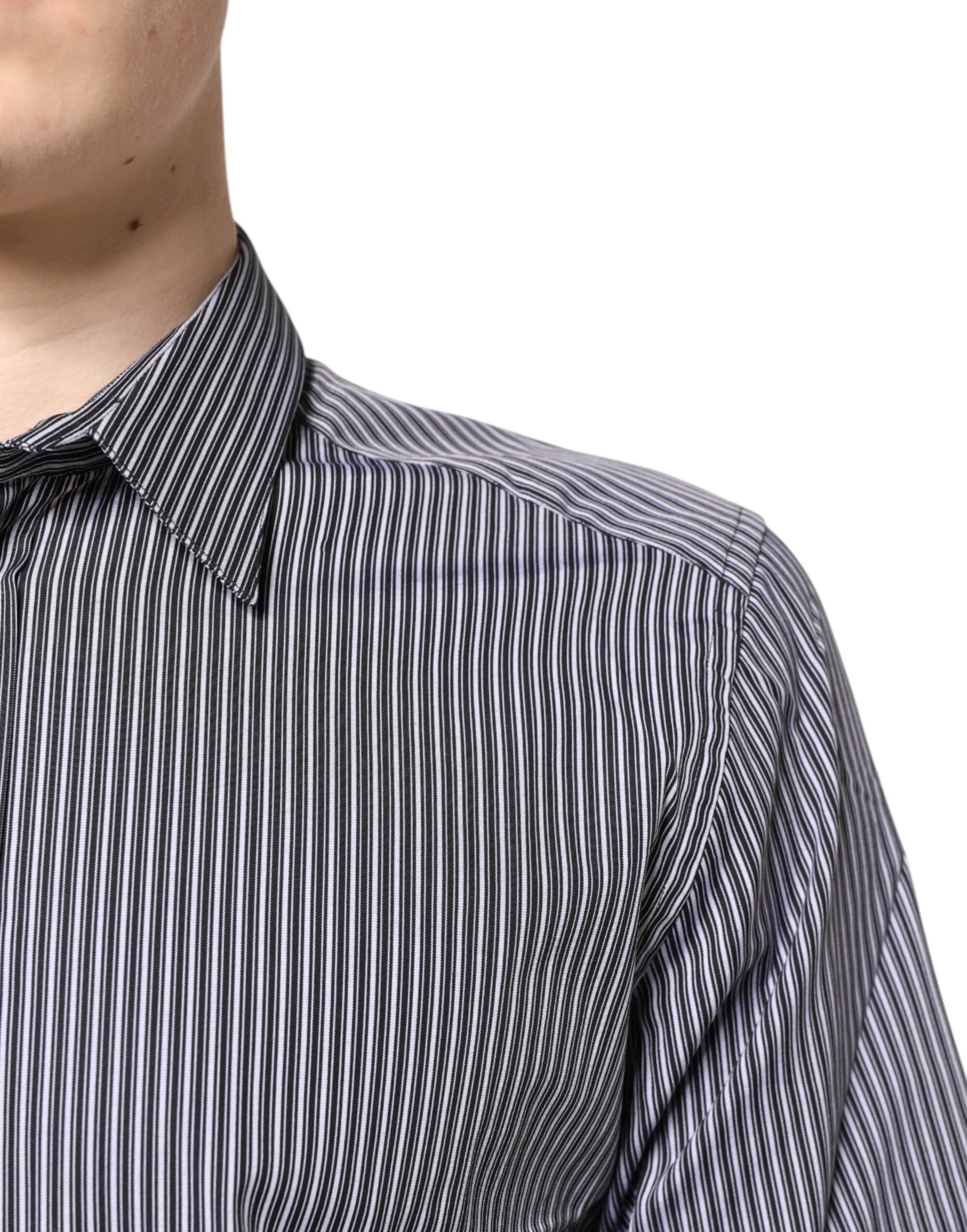 Black White Striped GOLD Formal Dress Shirt