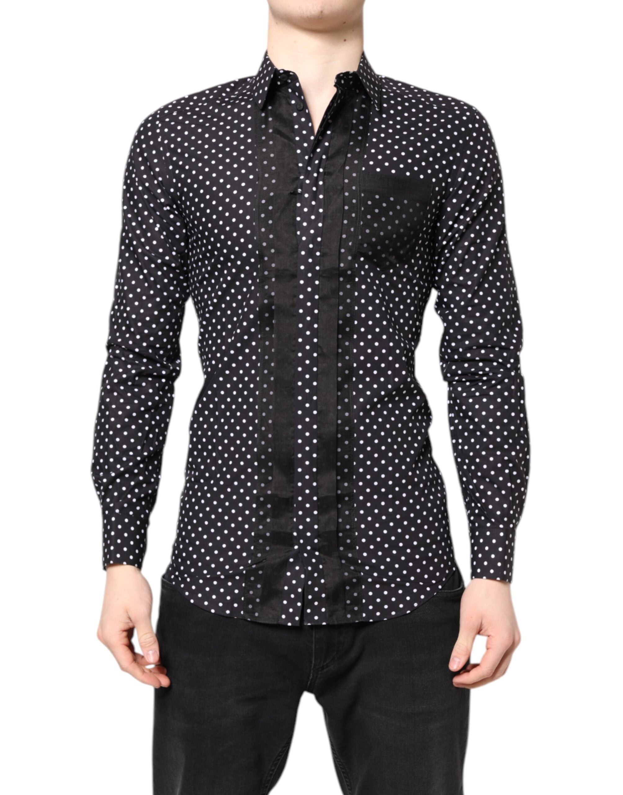Black Polka Dot Long Sleeves Gold Formal Shirt