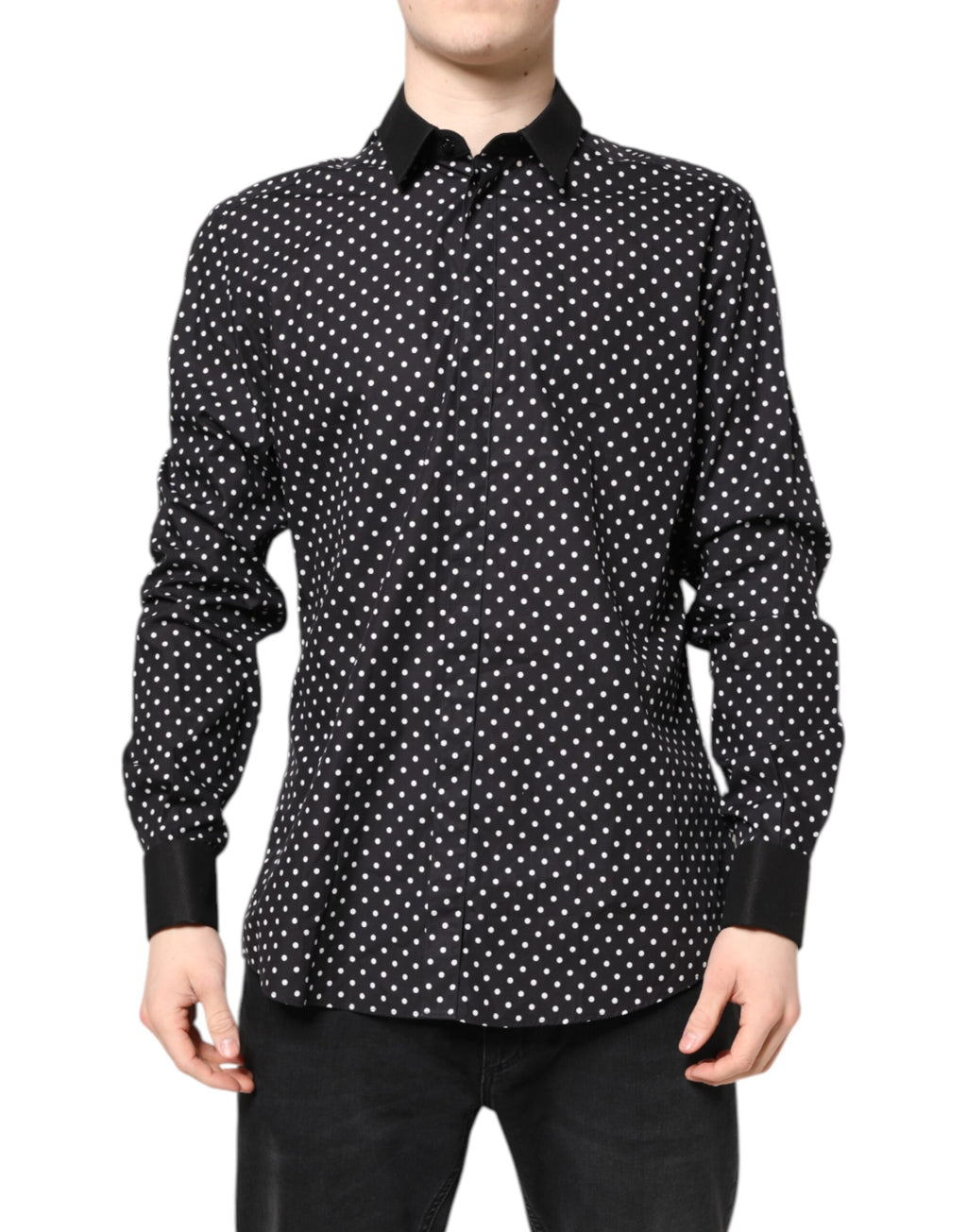 Black Polka Dot Cotton Formal Dress Shirt