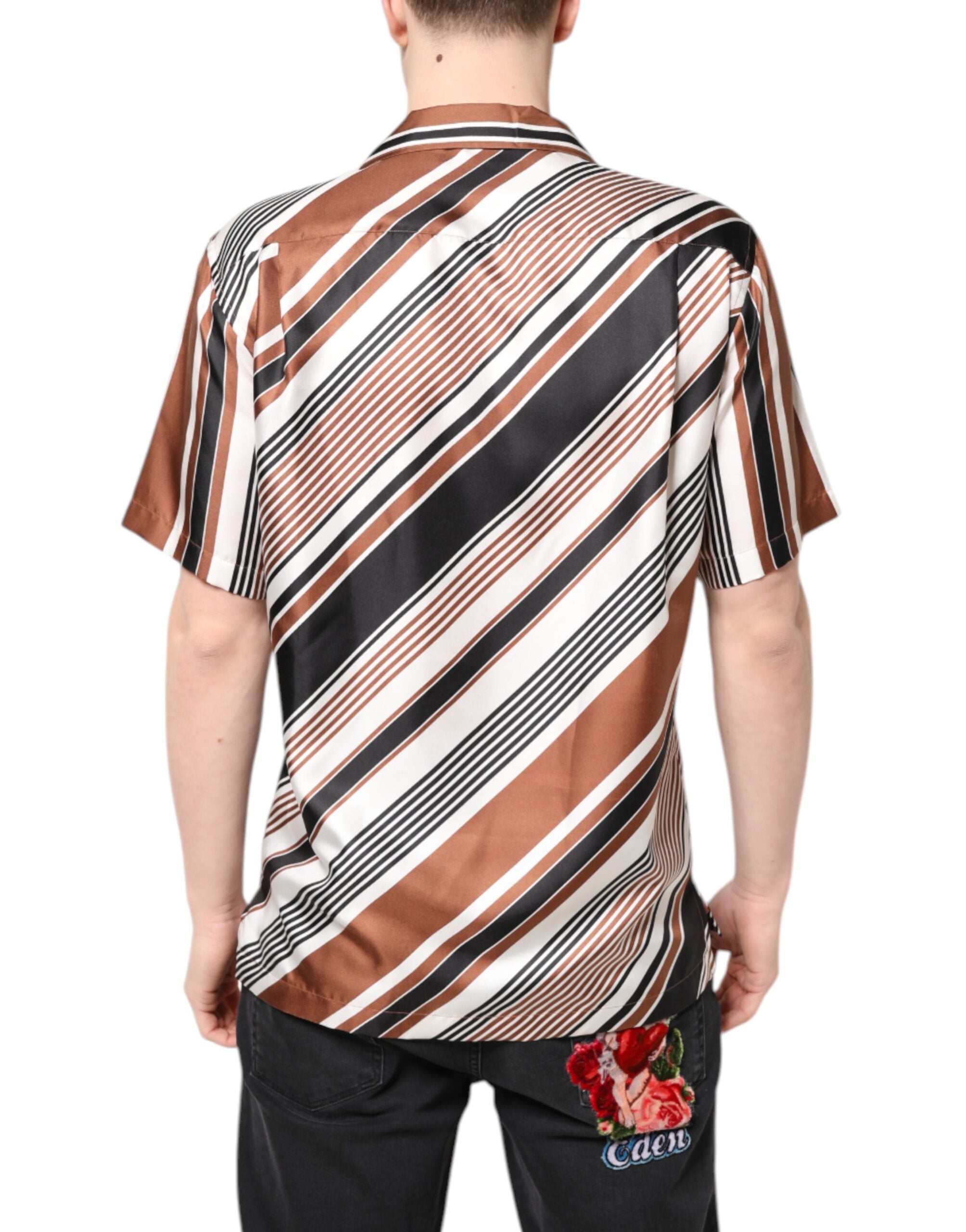 Multicolor Striped Silk Short Sleeves Shirt