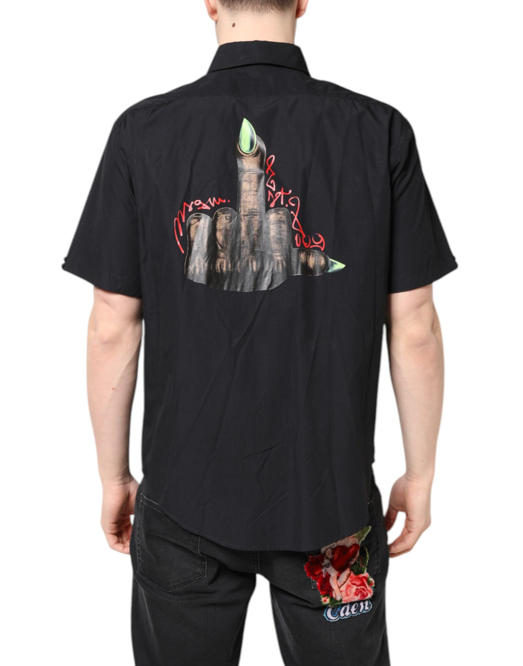 Black Printed Short Sleeves Collared Men Casual Shirt