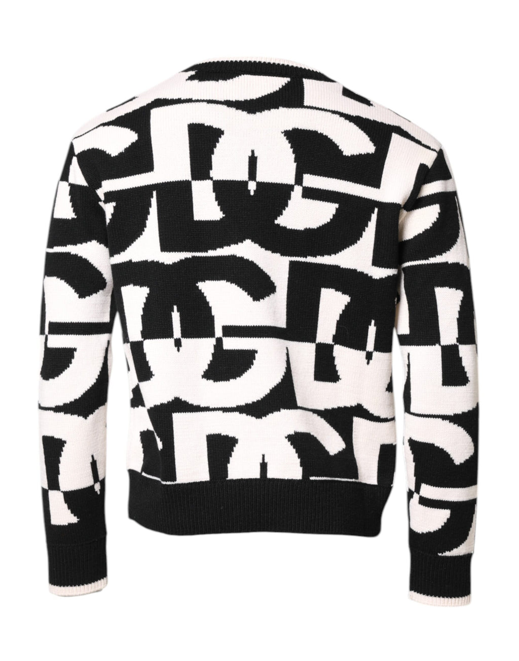 Black White Knit Logo Print Pullover Sweater