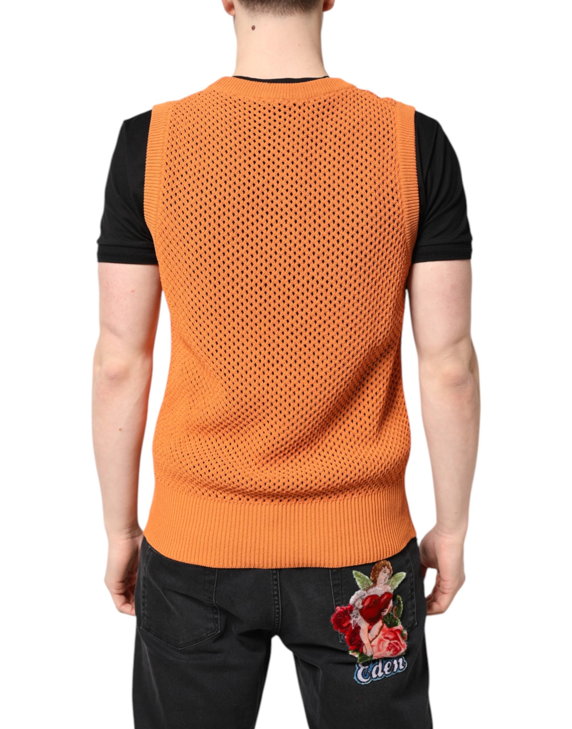Orange Cashmere Round Neck Sleeveless T-shirt