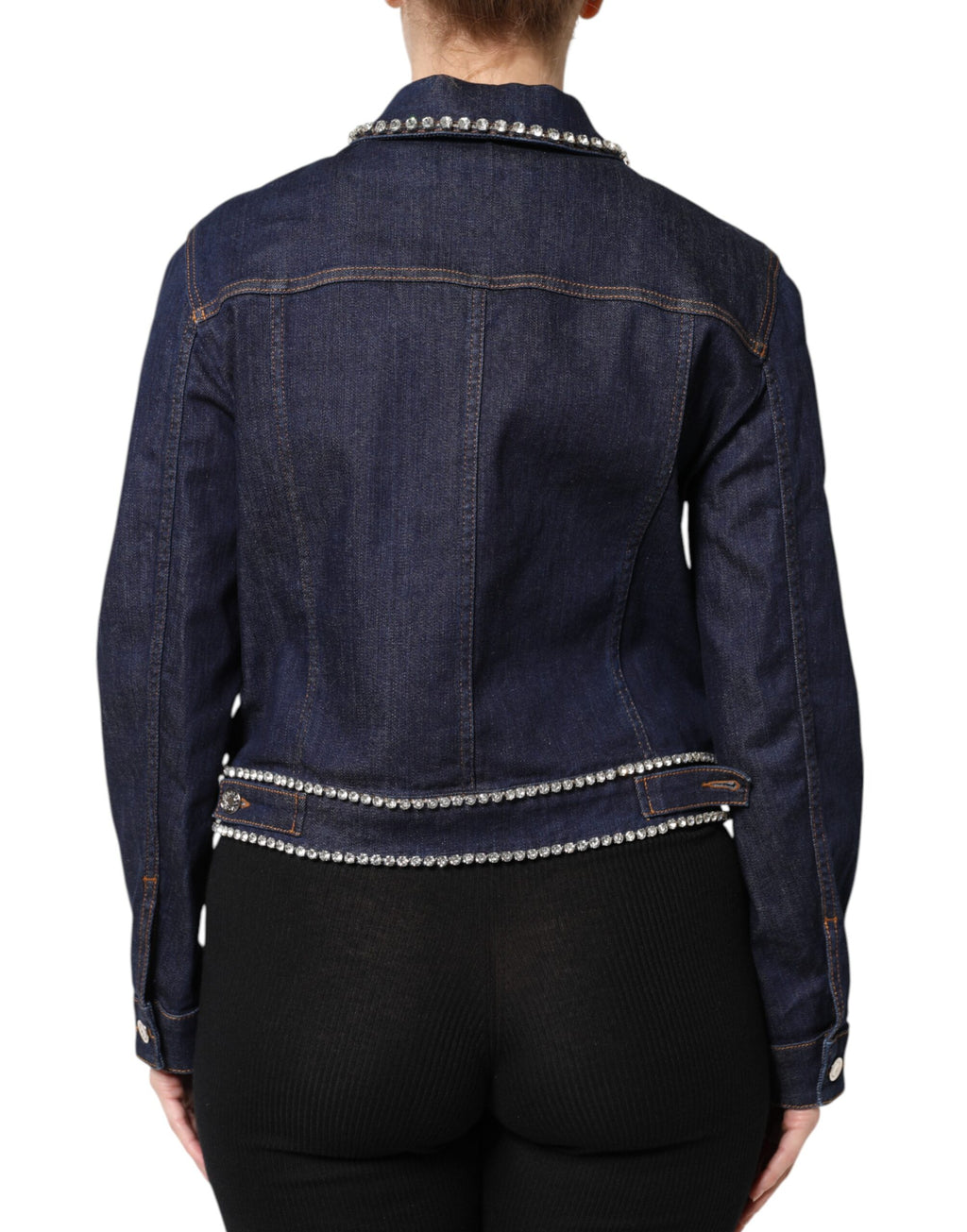 Blue Denim Cotton Crystal Embellished Jacket
