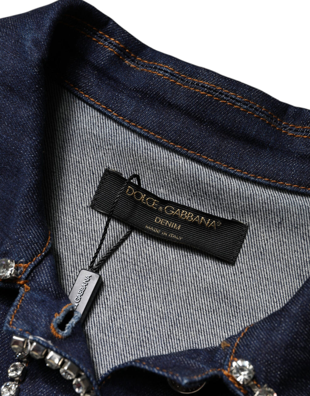 Blue Denim Cotton Crystal Embellished Jacket