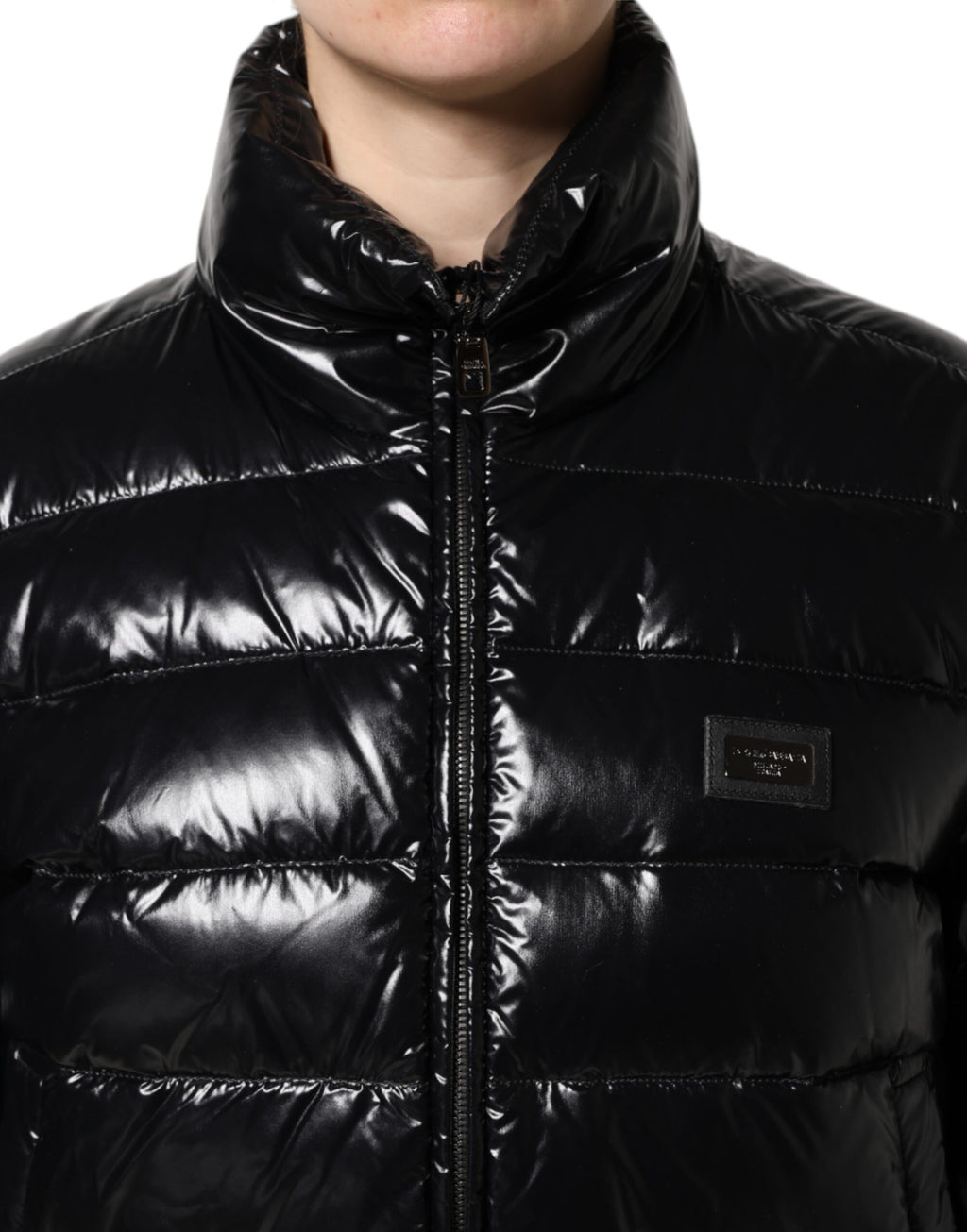 Dolce & Gabbana Black Logo Plaque Full Zip Puffer Jacket
