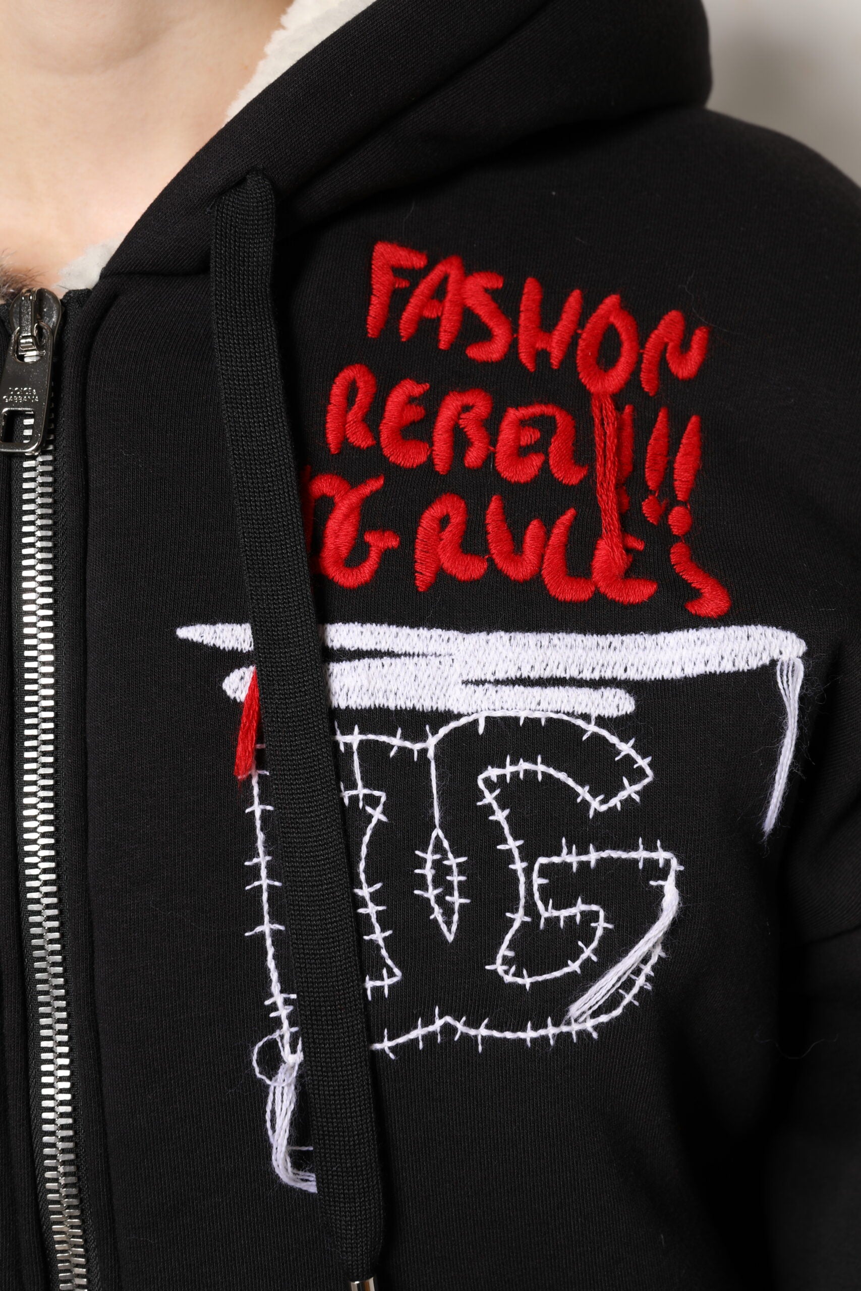 Black Embroidered Full Zip Hooded Jacket