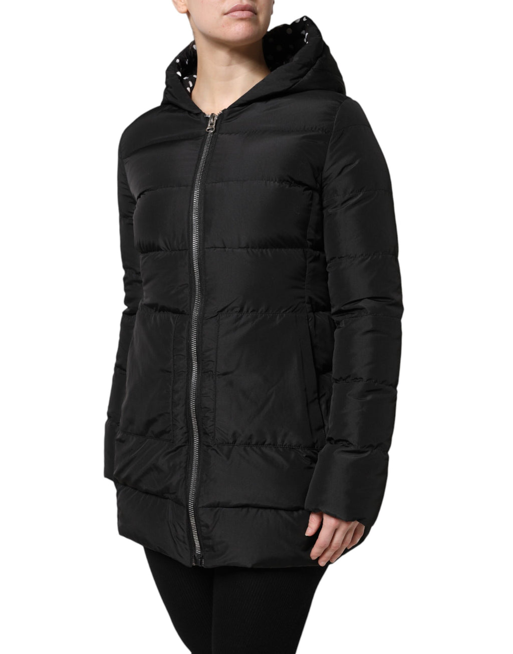 Black Puffer Hooded Zip Reversible Jacket