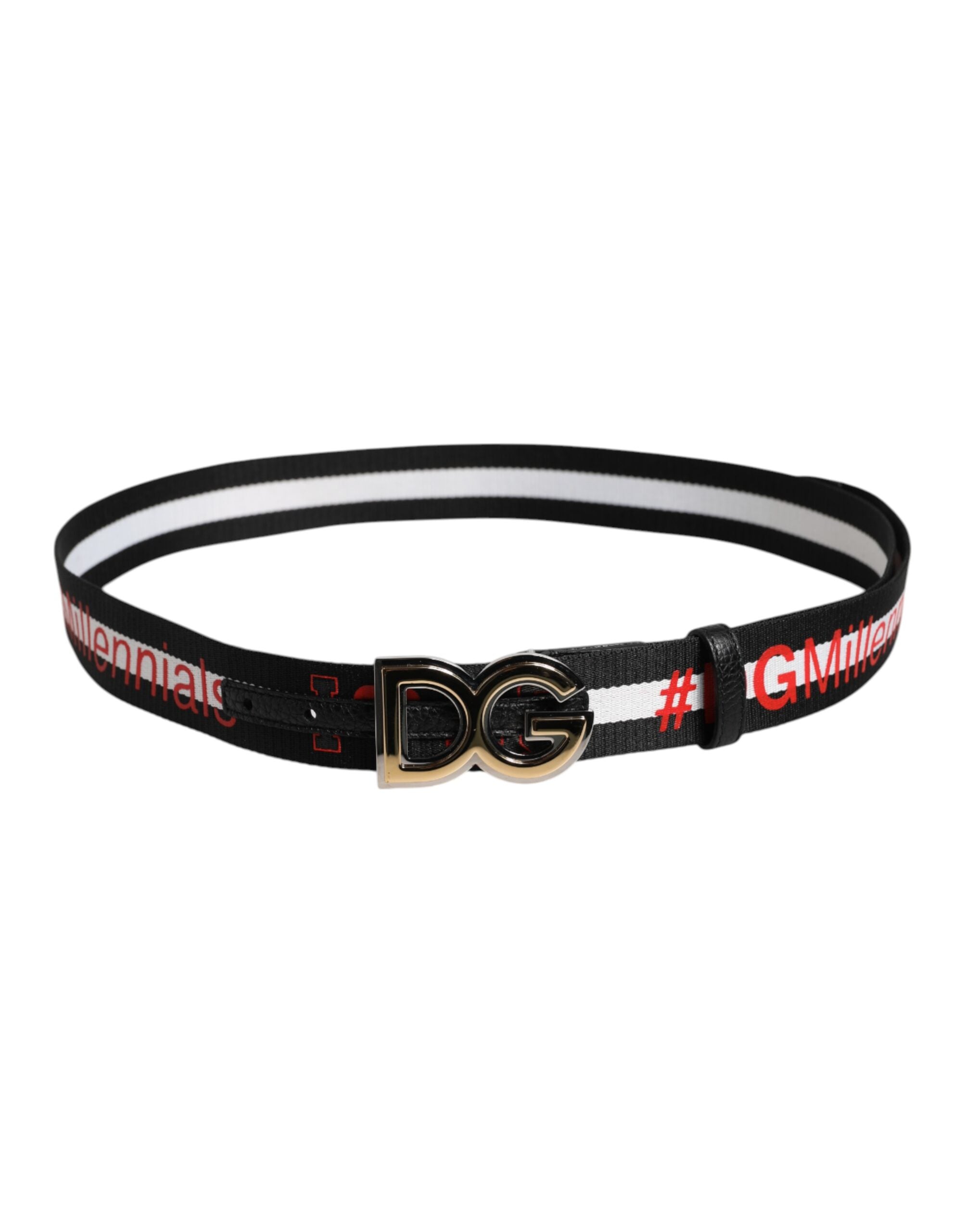 Black Cotton Logo Print DG Buckle Belt