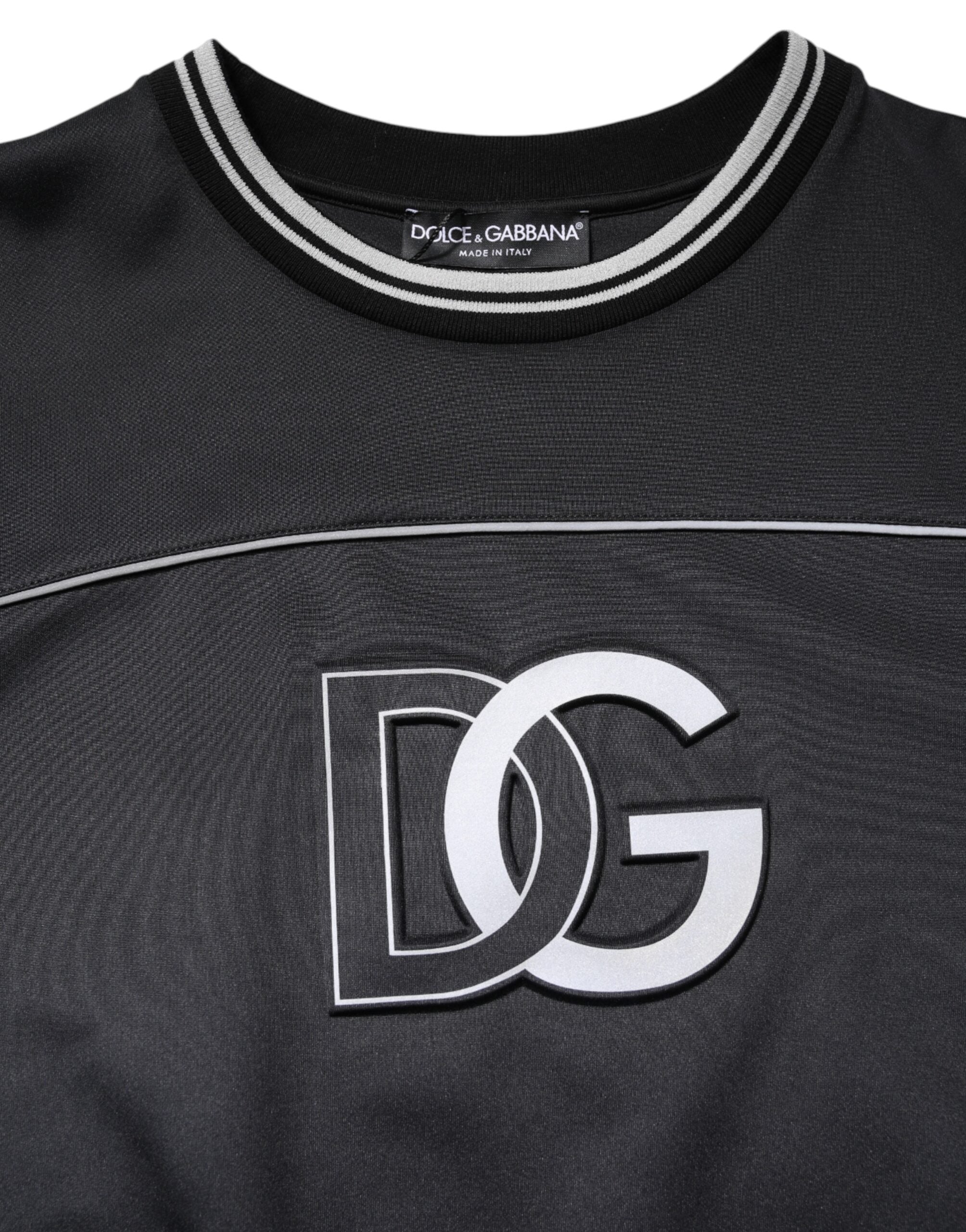 Black Logo Polyester Crew Neck Men Pullover Sweater