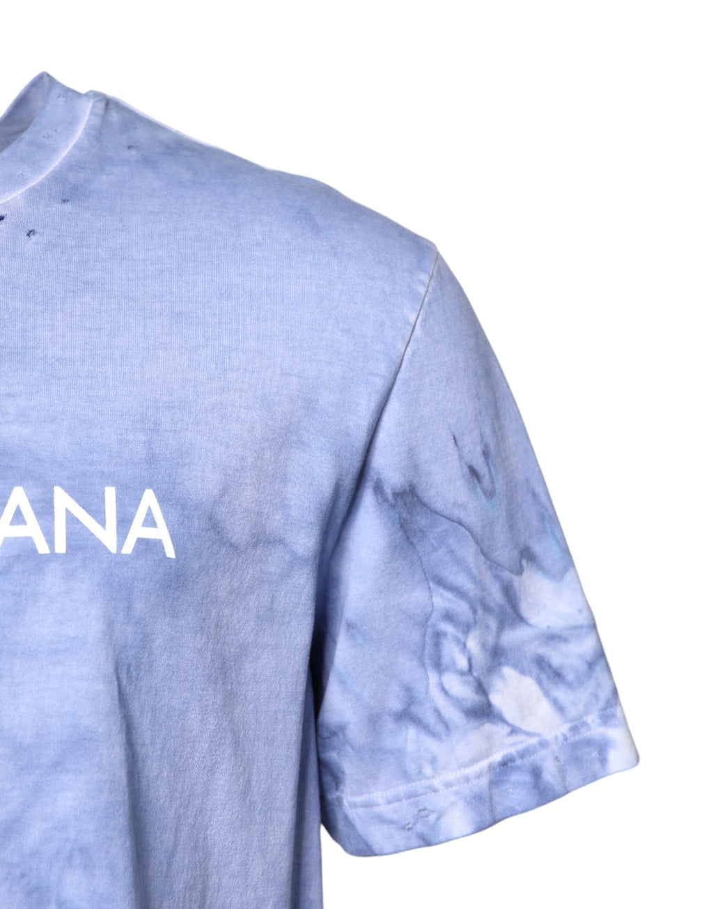 Blue Cotton Logo Print Crew Neck T-shirt