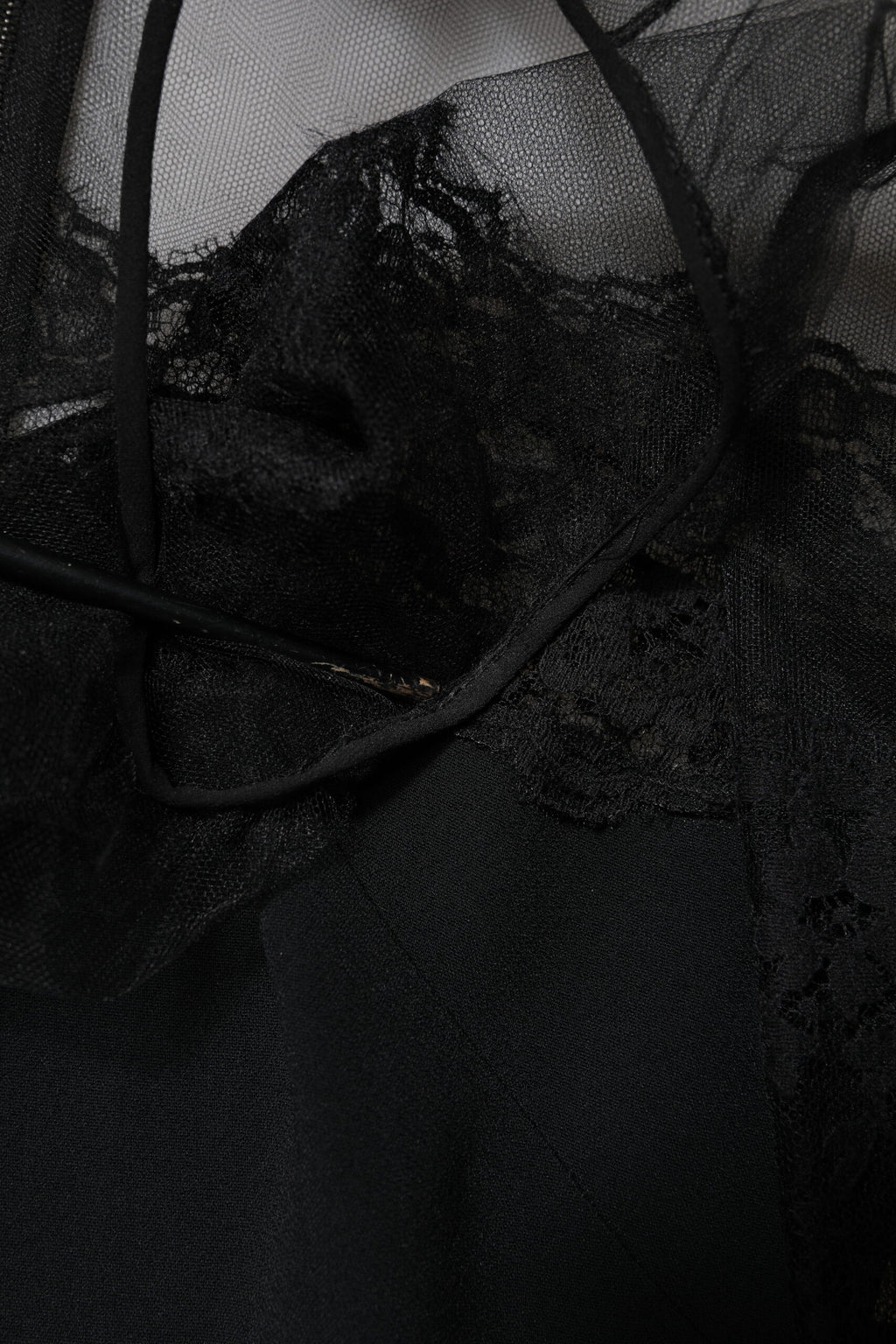 Black Lace Trim Nylon Tulle Sheath Midi Dress