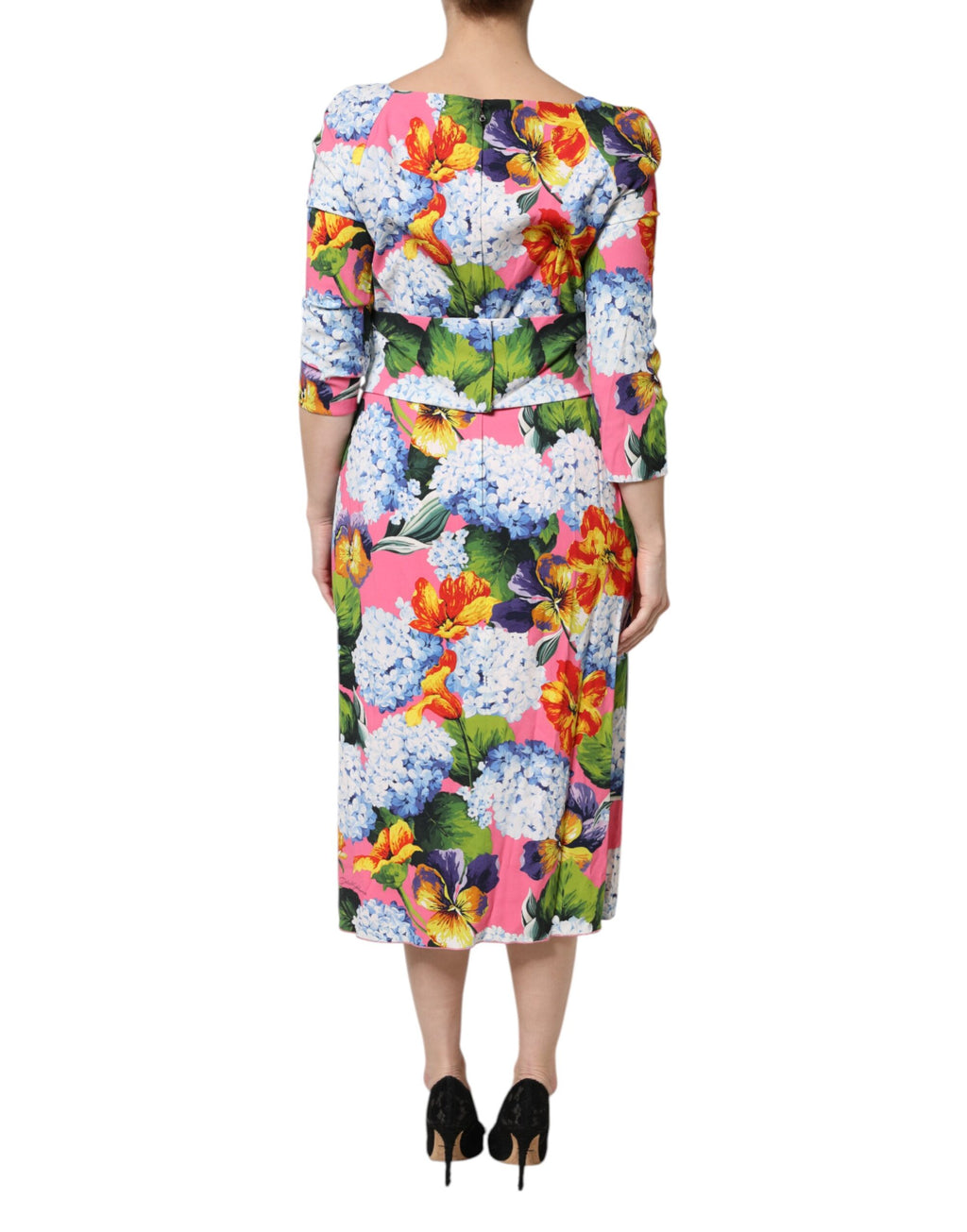 Multicolor Floral Pleated Sheath Midi  Dress
