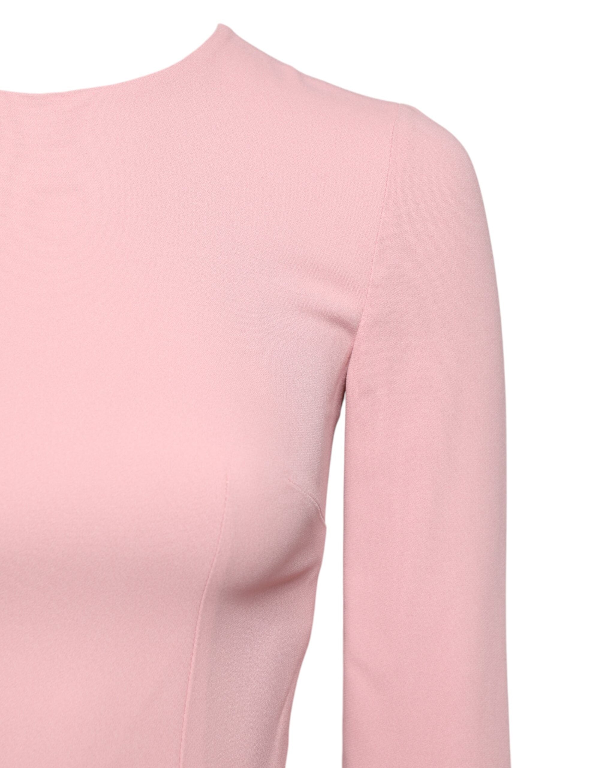 Pink Viscose 3/4 Sleeves Sheath Midi Dress