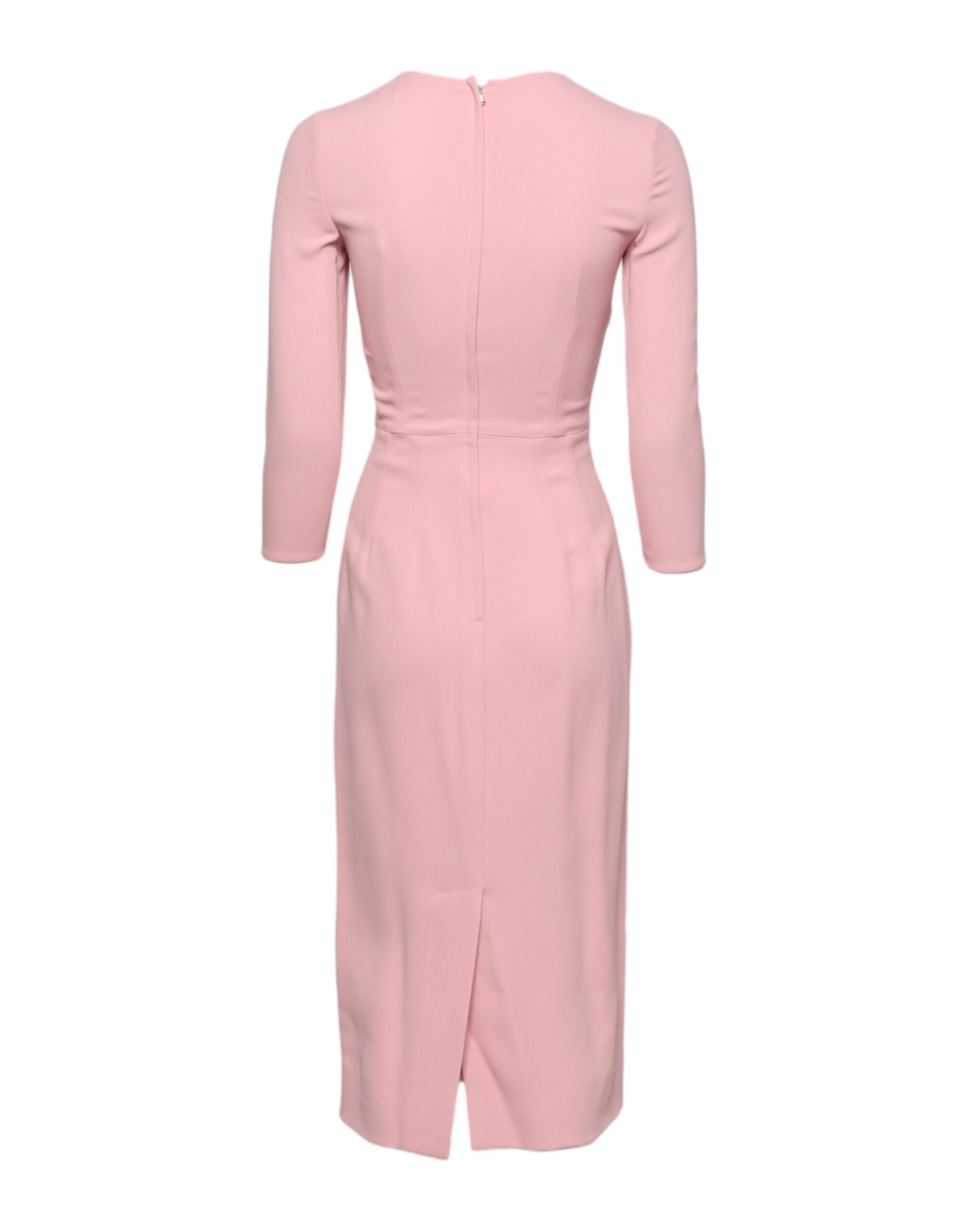 Pink Viscose 3/4 Sleeves Sheath Midi Dress