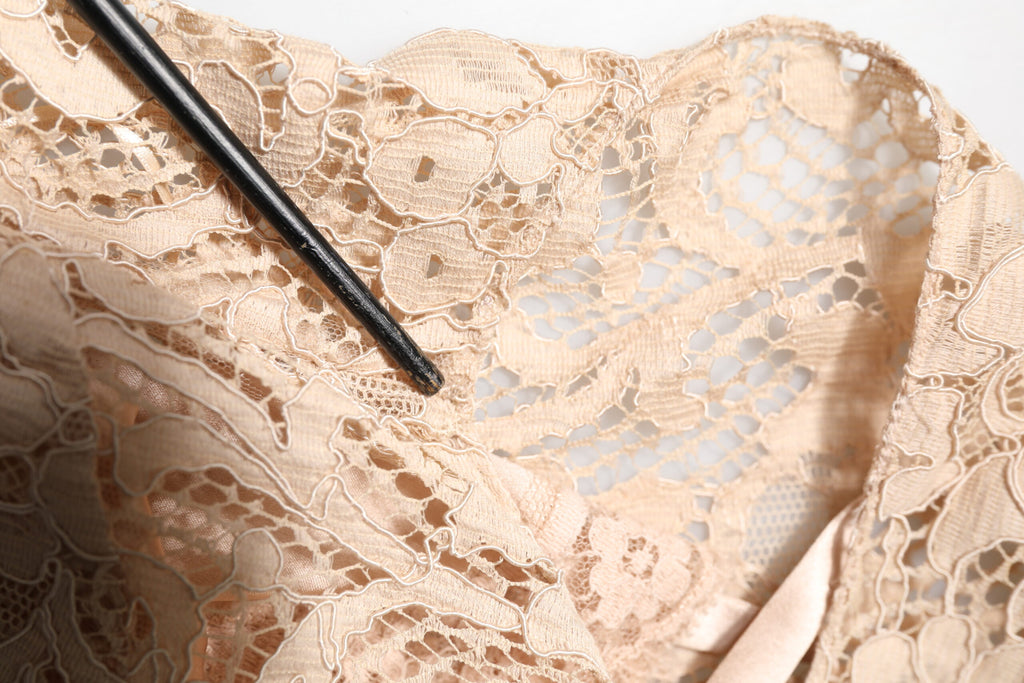 Beige Floral Lace Sleeveless Sheath Dress