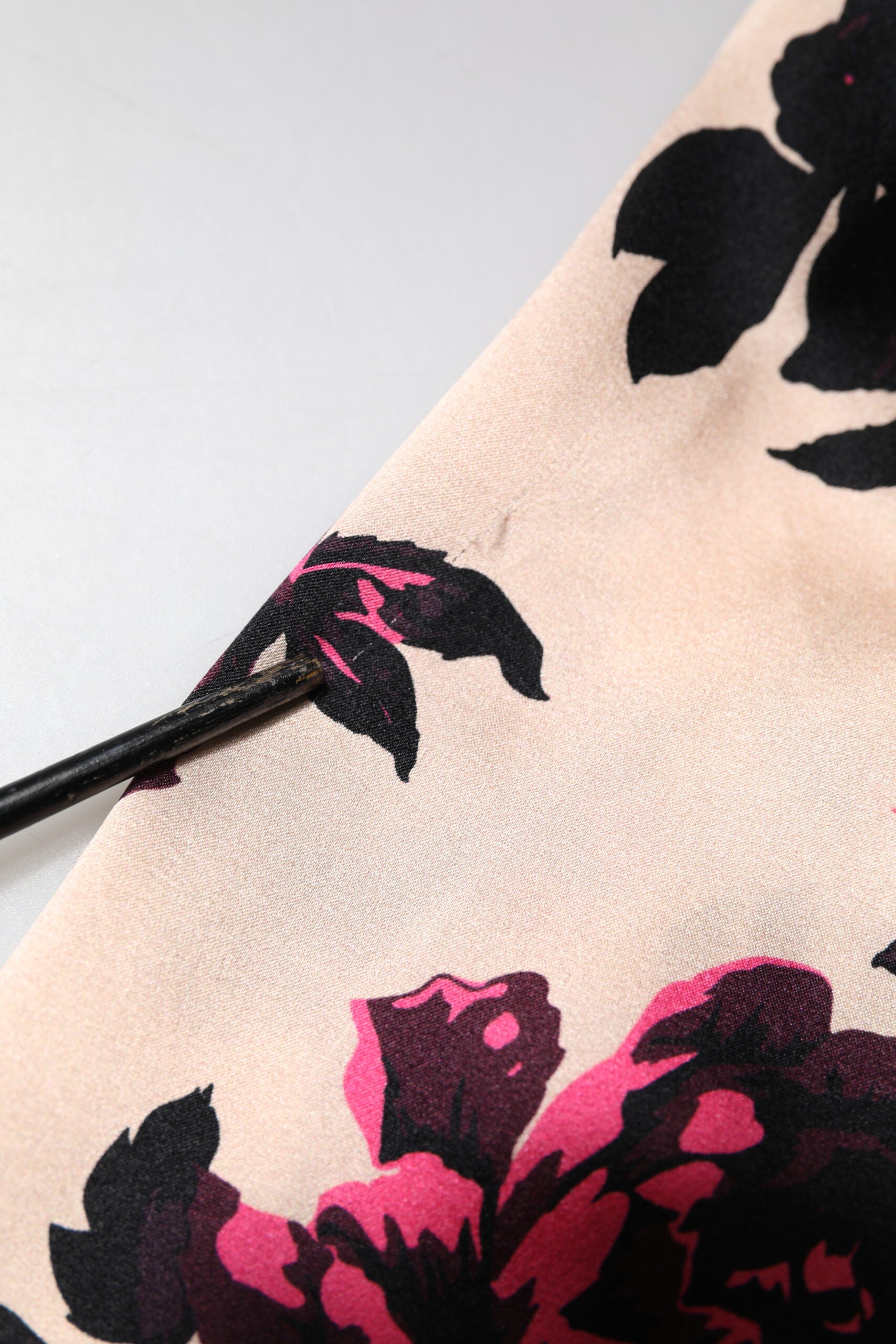 Pink Floral Silk Long Sleeves V-neck Ruched Mini Dress