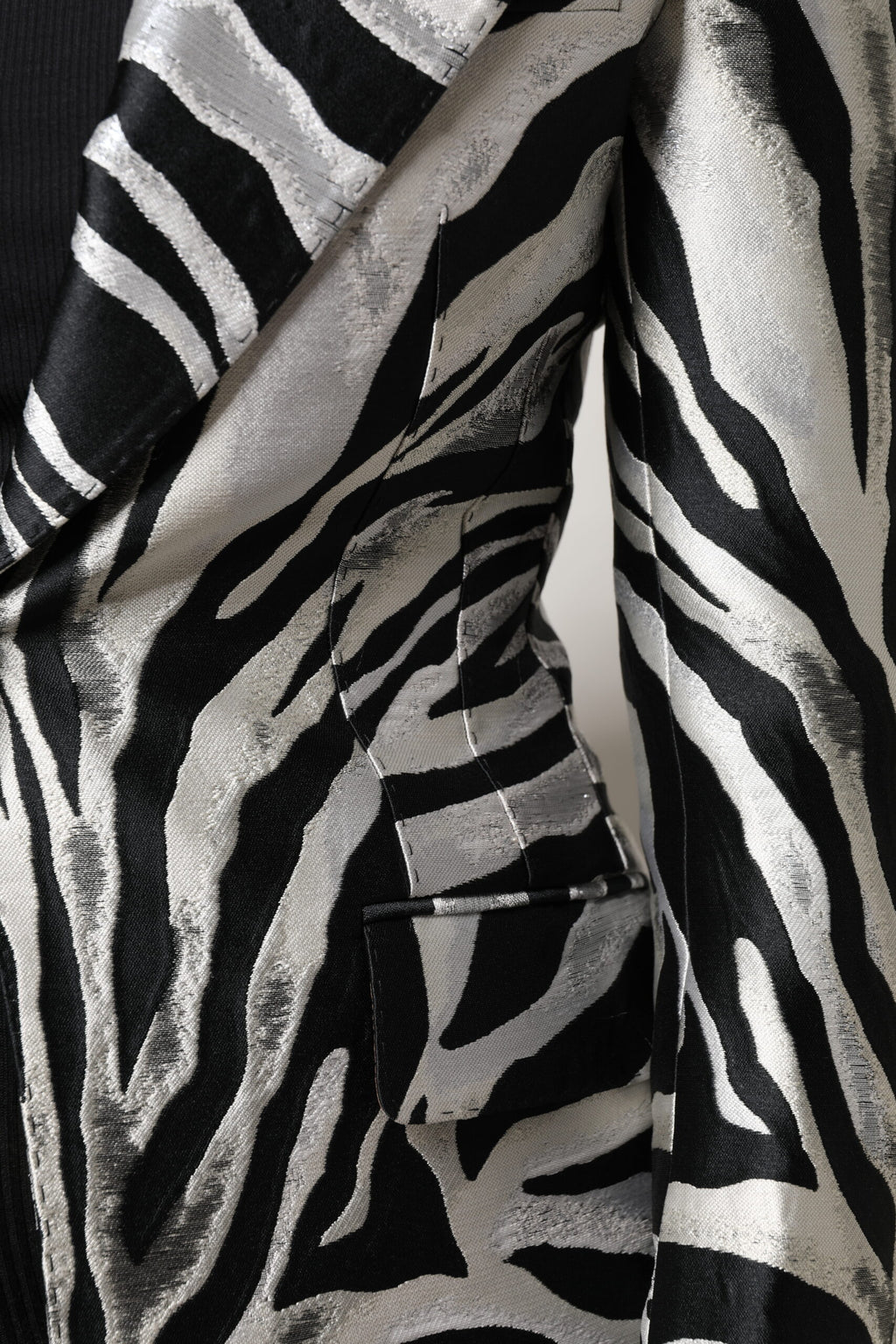 Black White Polyester Women Blazer Jacket