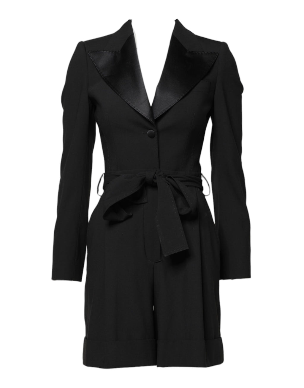 Black Wool Jumpsuit Dress Women Coat Jacket