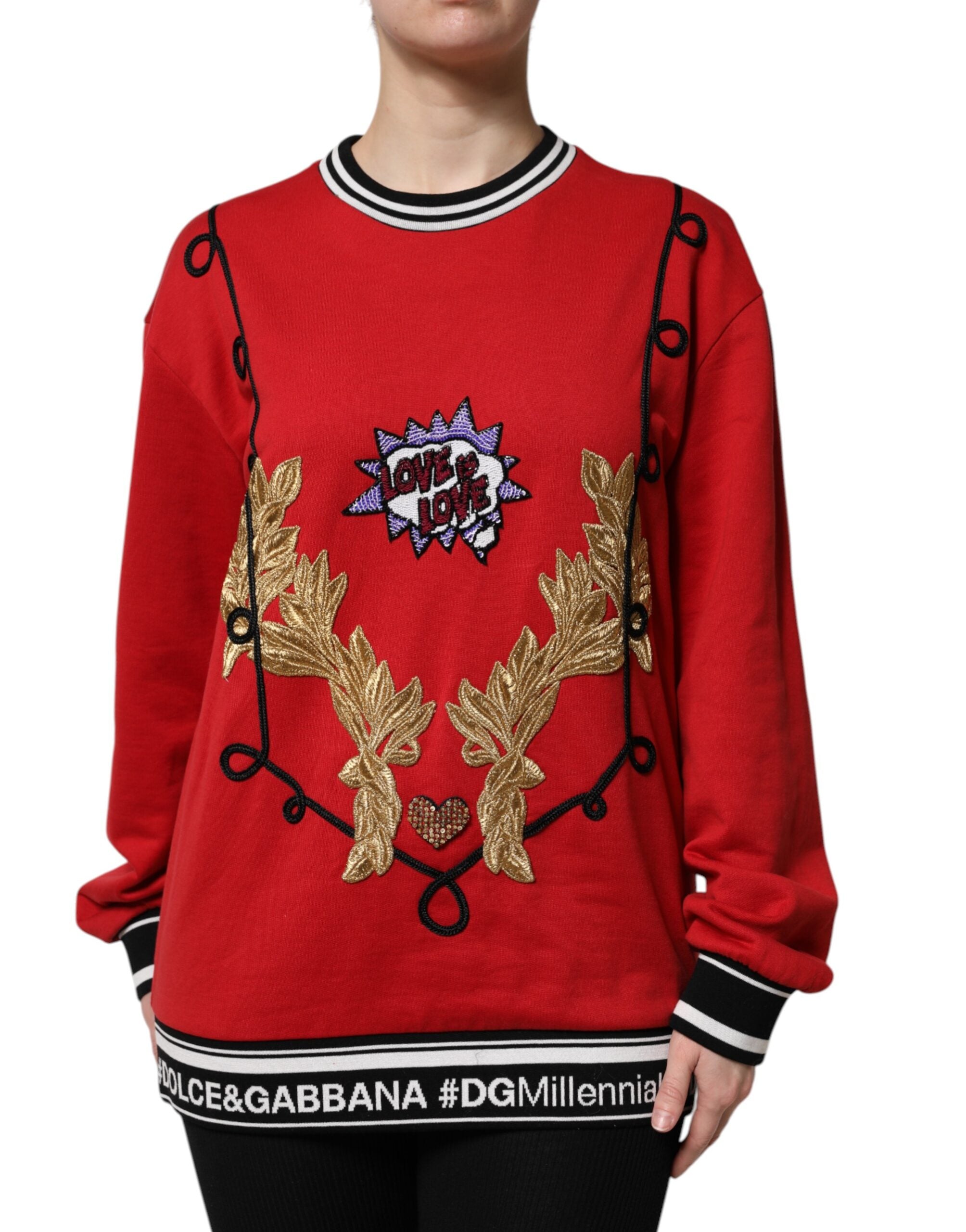 Red Cotton Queen Sequined Pullover Sweater