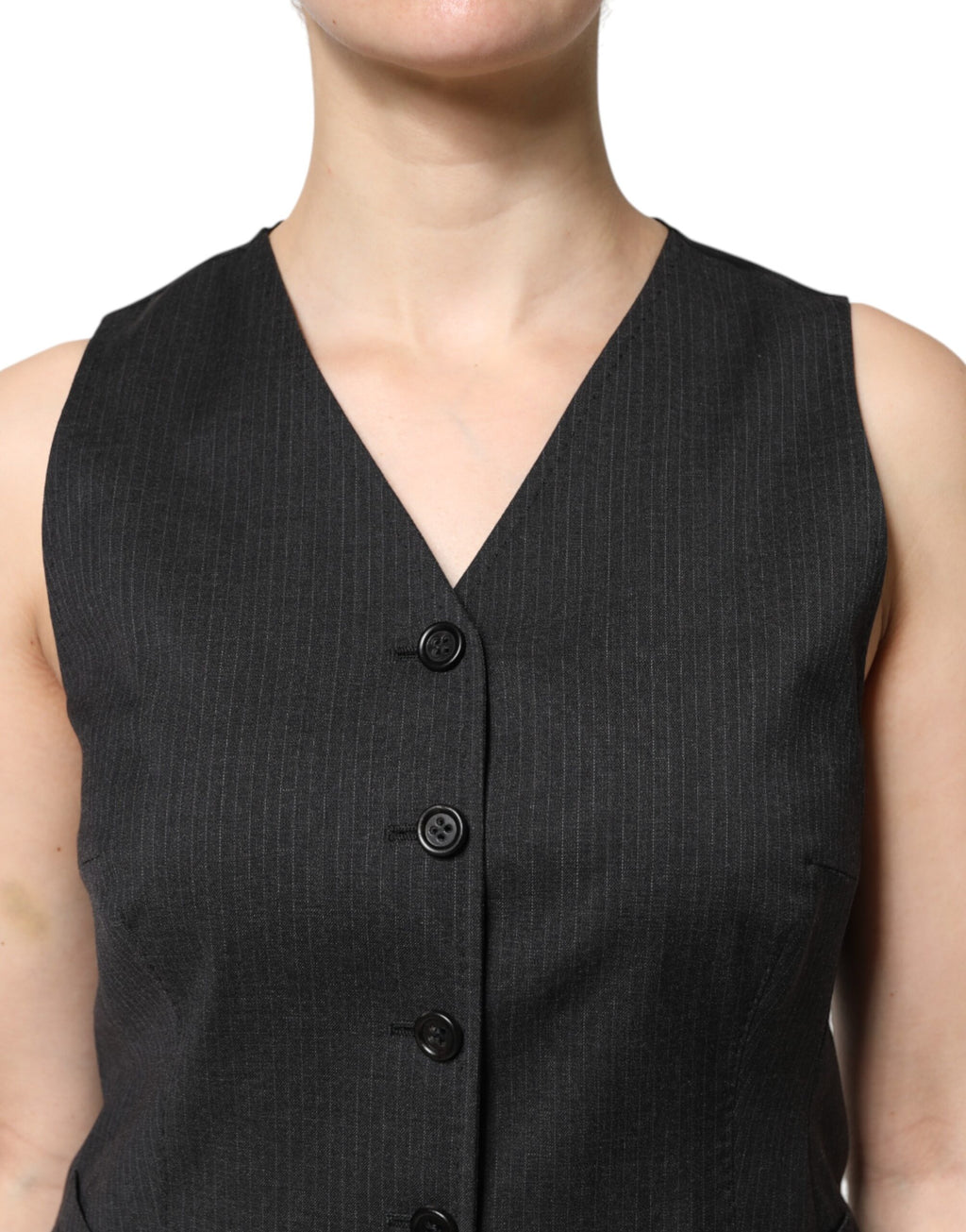 Black Striped Button Down Sleeveless Vest Top