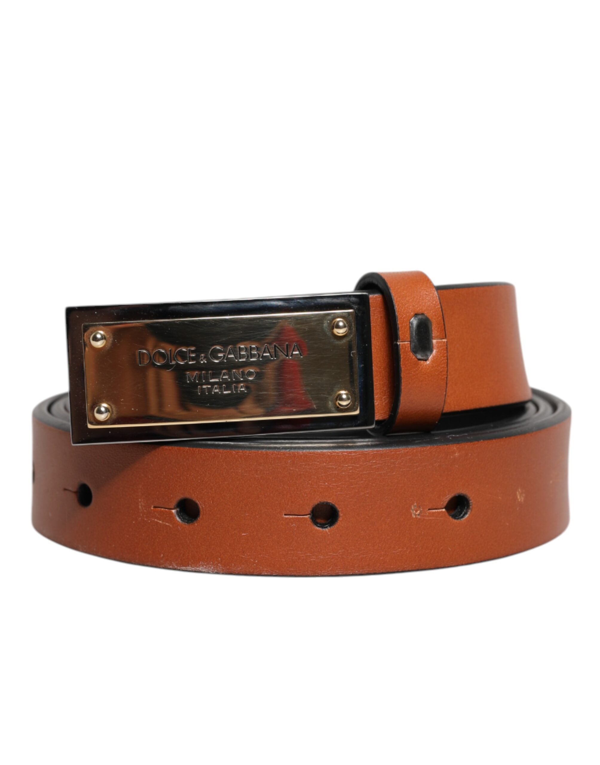Brown Leather Gold Rectangle Buckle Belt