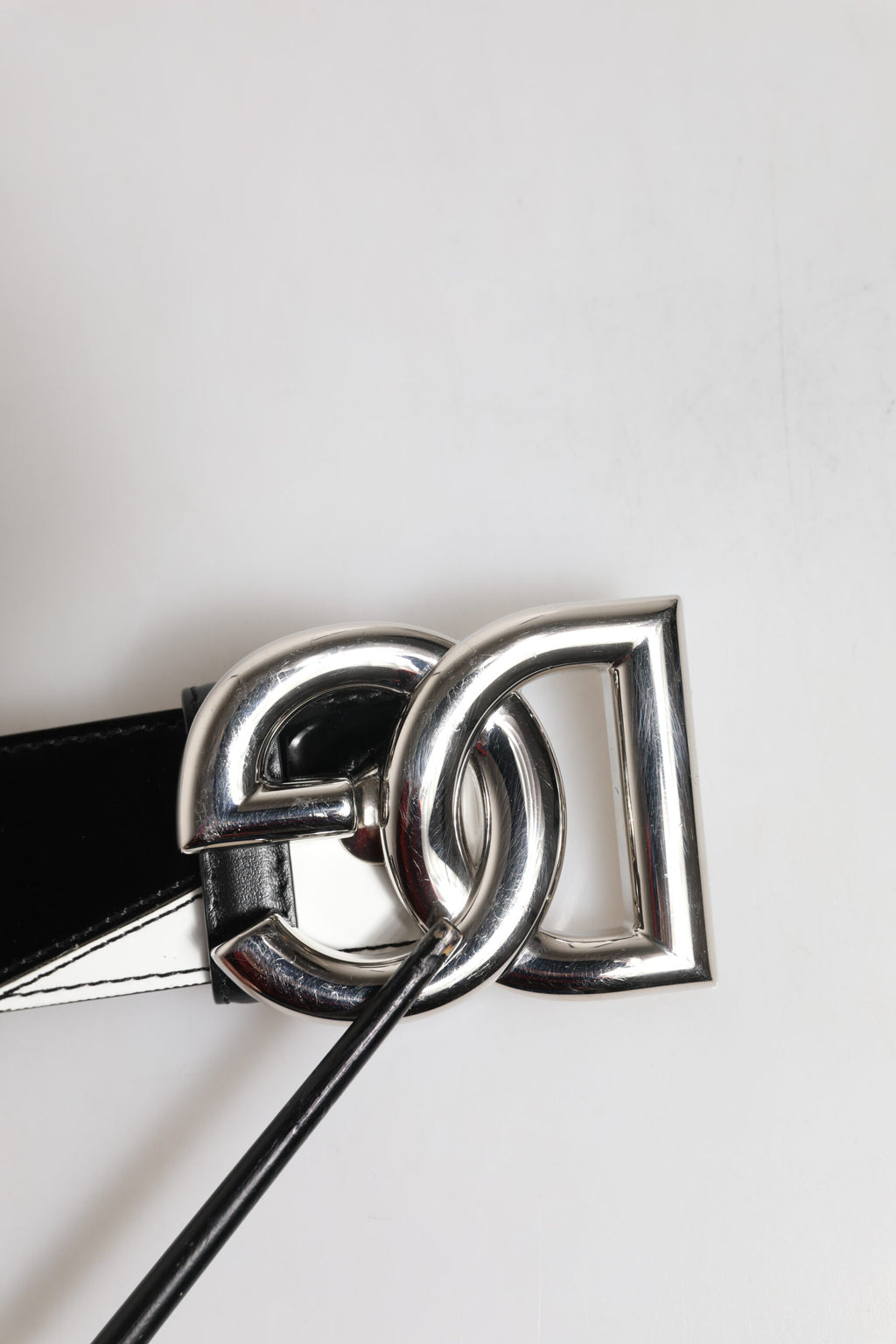 Black White Leather DG Metal Buckle Belt