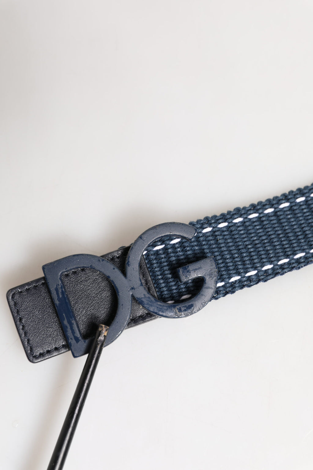 Blue Cotton Leather DG Logo Metal Buckle Belt