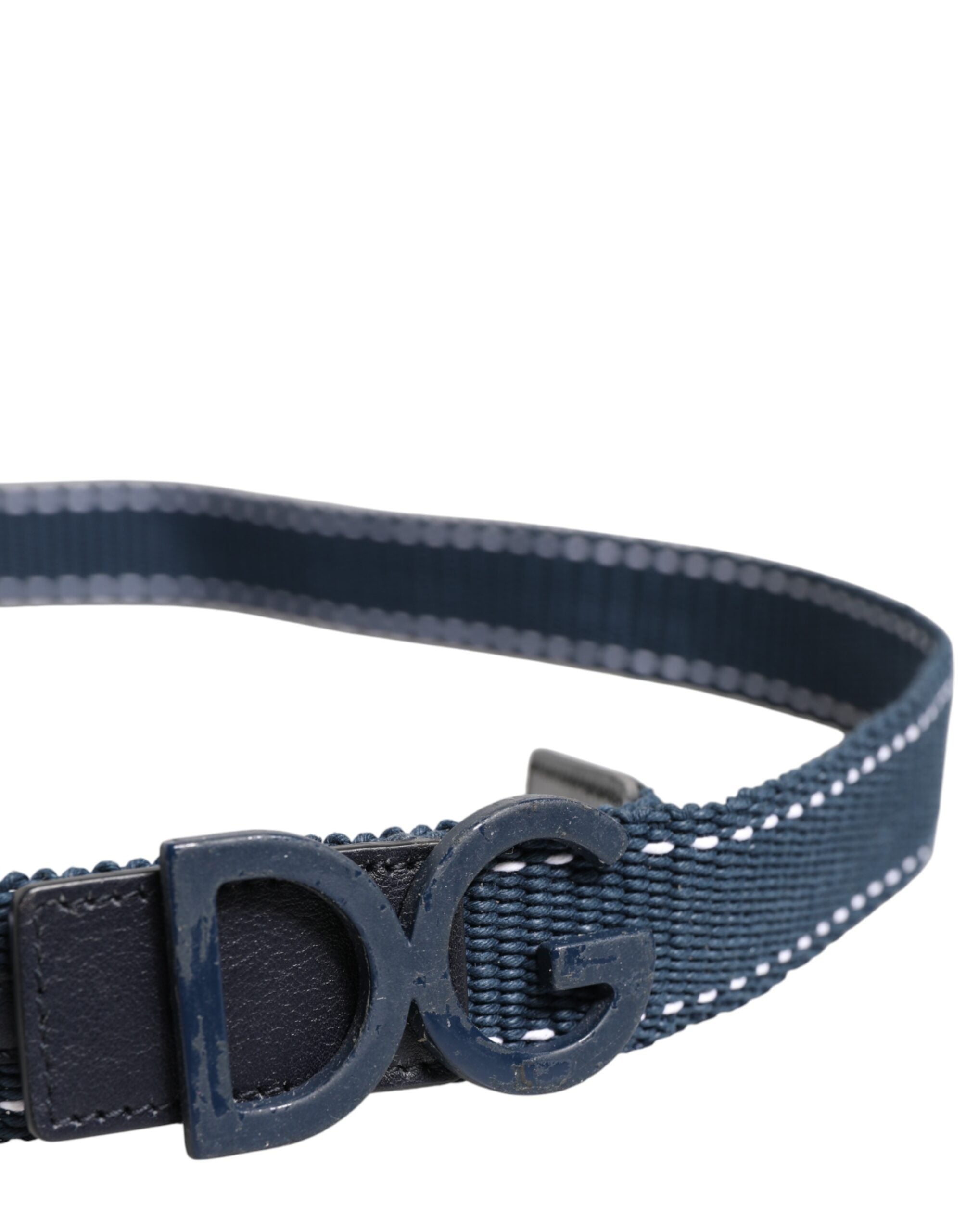 Blue Cotton Leather DG Logo Metal Buckle Belt