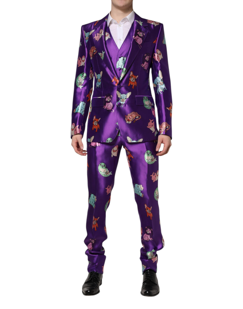 Purple Silk Animal Print 3 Piece Suit