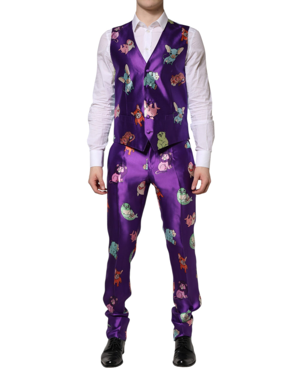 Purple Silk Animal Print 3 Piece Suit