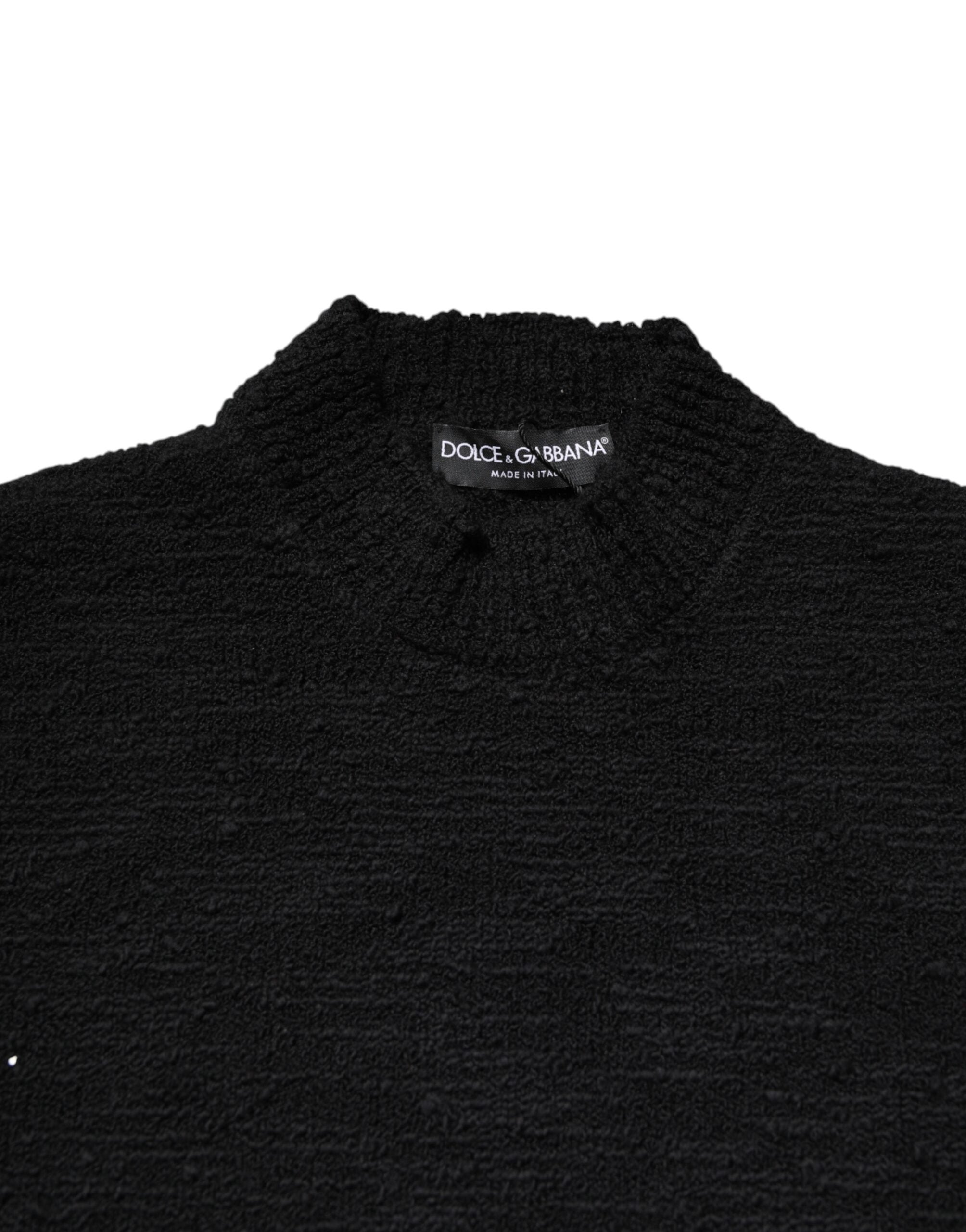 Black Wool Knit Crew Neck Pullover Sweater