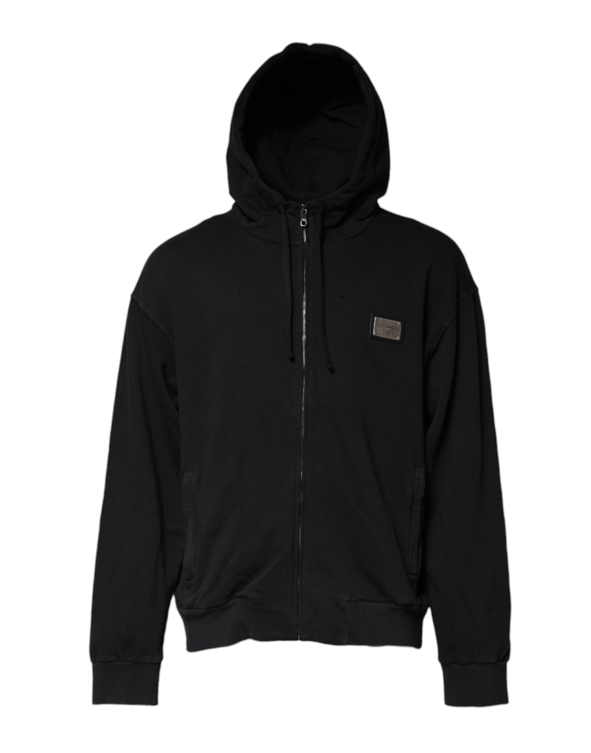 Black Logo Full Zip Hooded Men Sweatshirt Sweater