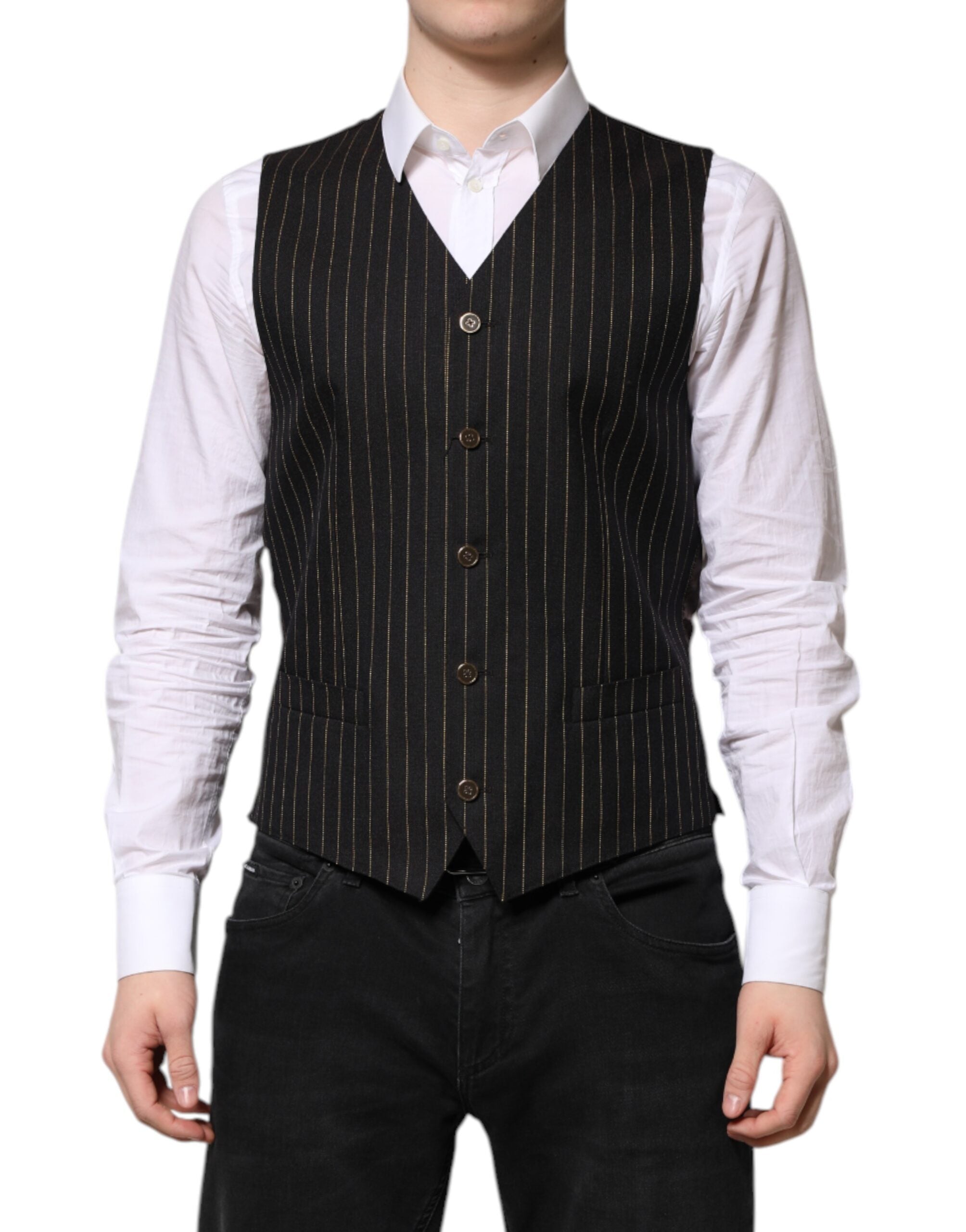 Black Stripes Wool Formal Men Waistcoat Vest