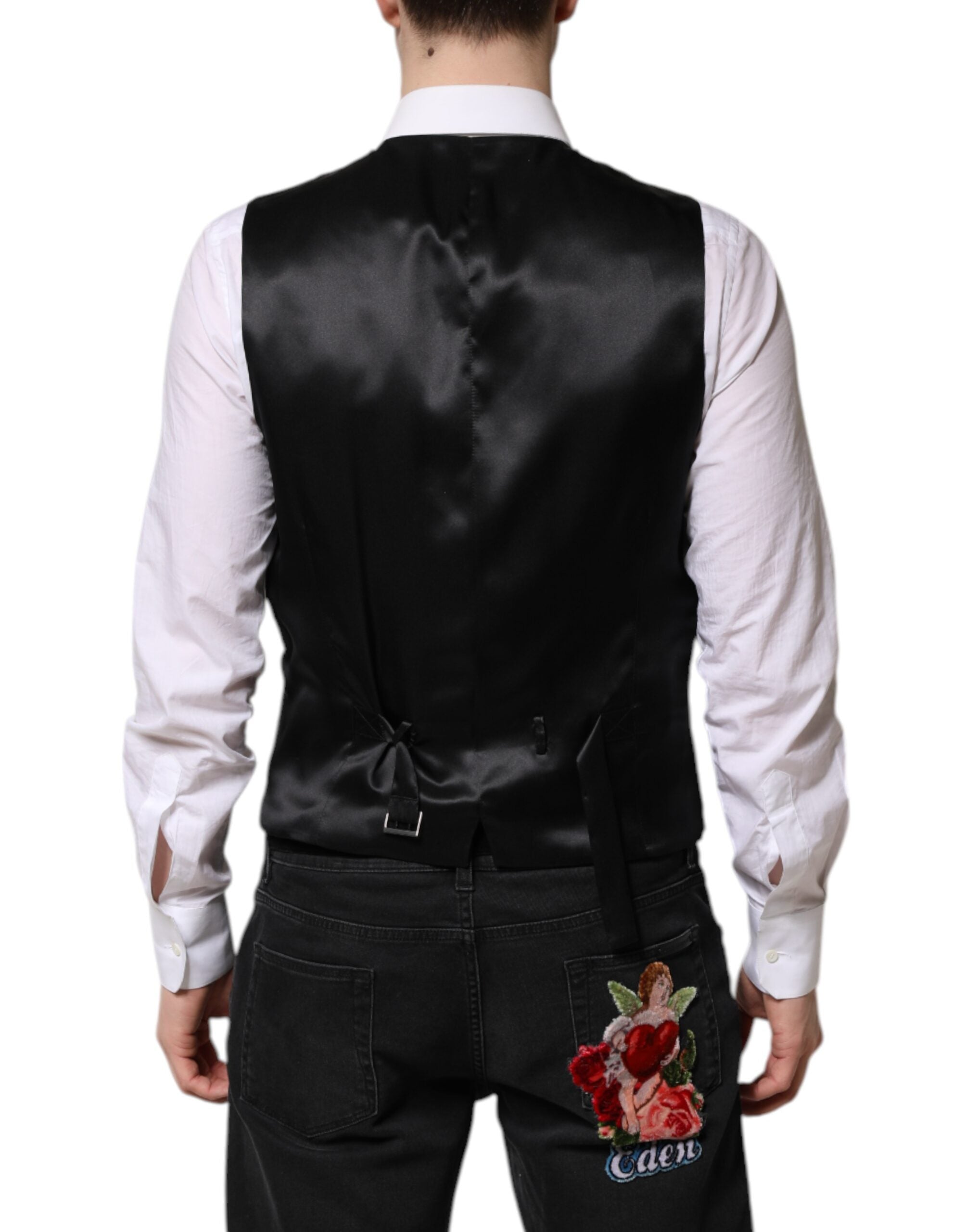 Black Gold Jacquard Formal Men Waistcoat Vest