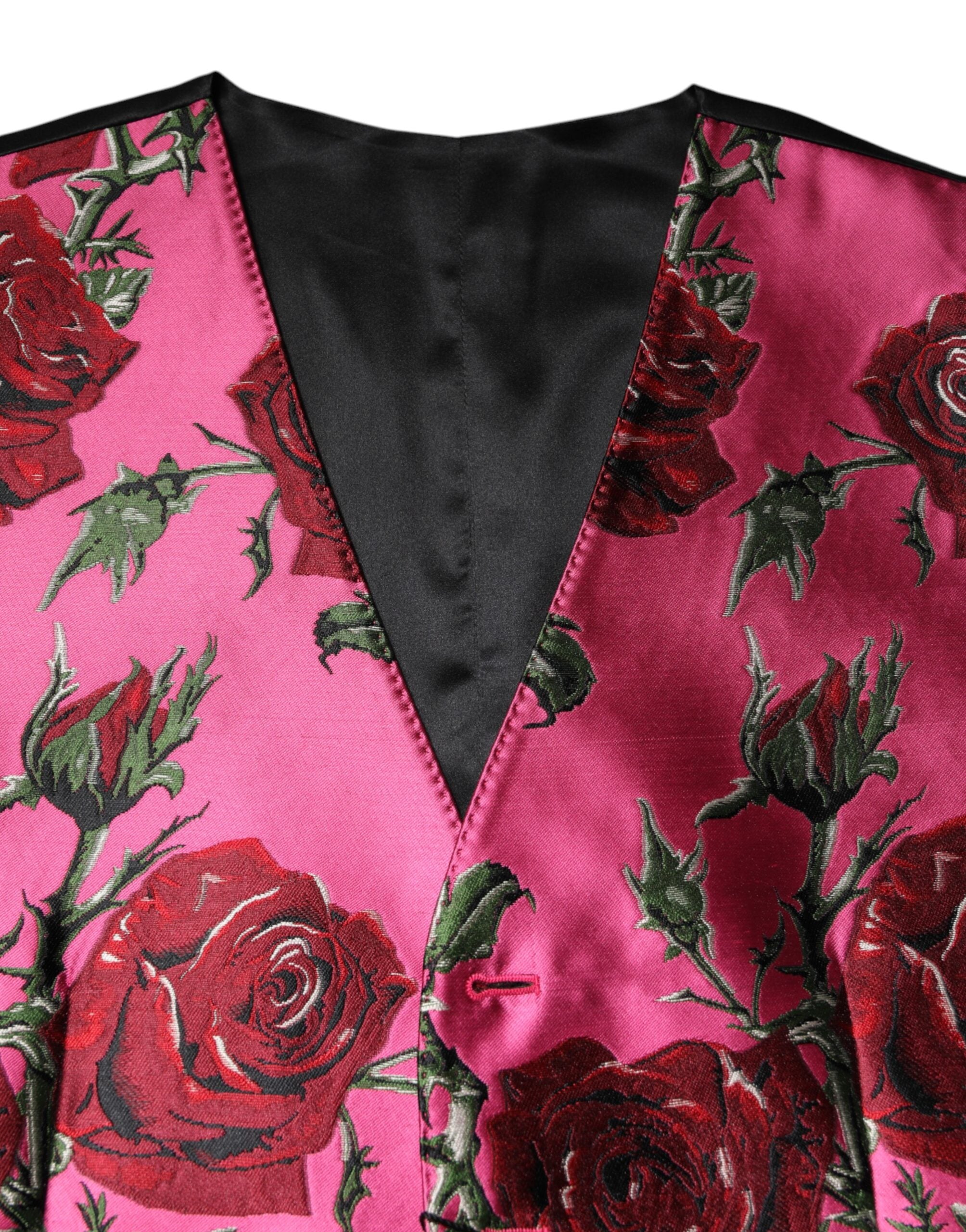 Pink Floral Satin Formal Men Waistcoat Vest